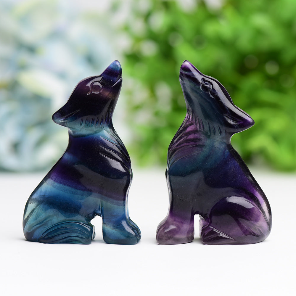 3.0 inch Rainbow Fluorite Wolf Crystal Figurine for Healing