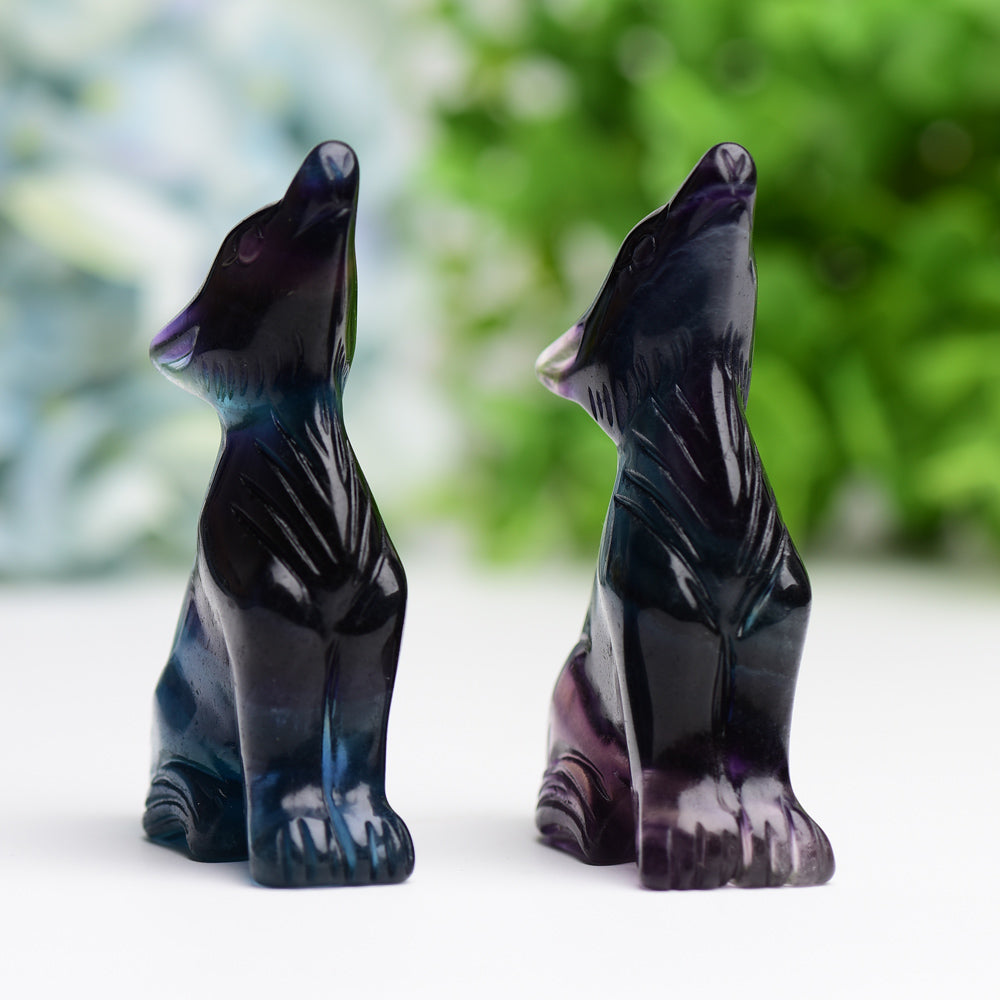 3.0 inch Rainbow Fluorite Wolf Crystal Figurine for Healing