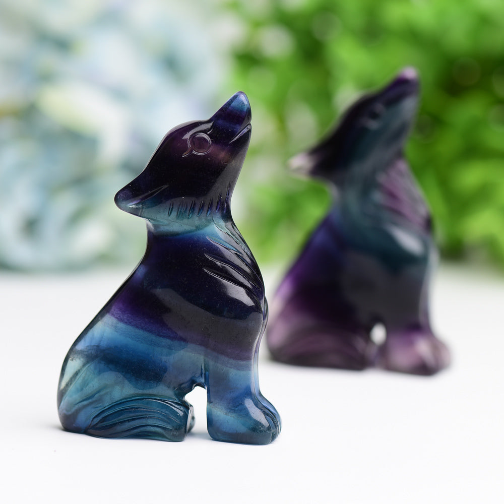 3.0 inch Rainbow Fluorite Wolf Crystal Figurine for Healing