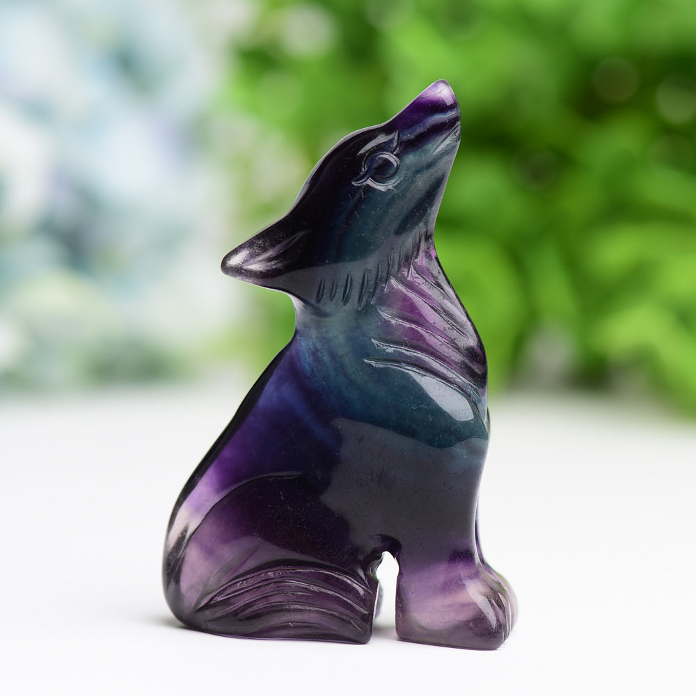 3.0 inch Rainbow Fluorite Wolf Crystal Figurine for Healing
