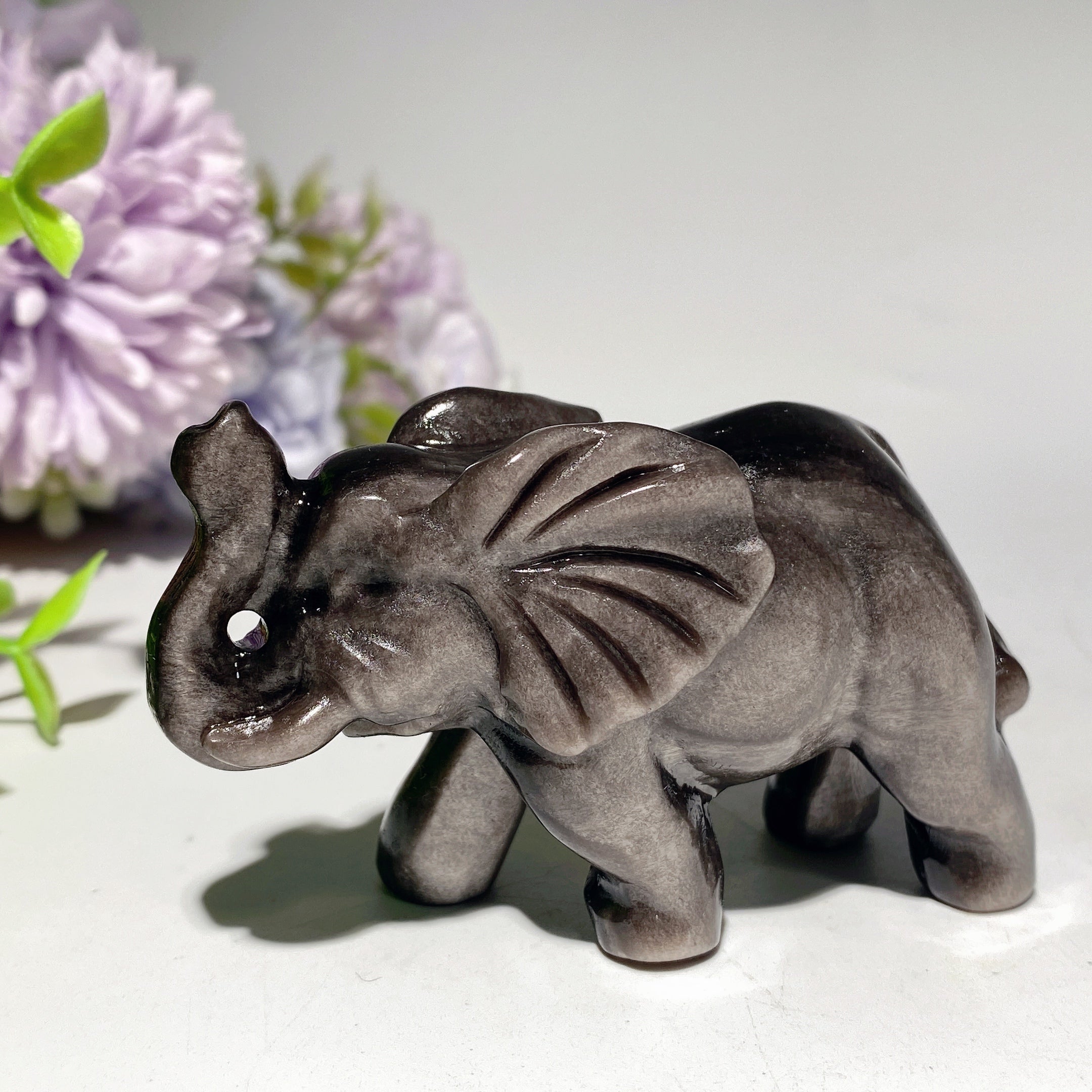 3.0 inch Silver Obsidian Elephant Crystal Carving for Healing
