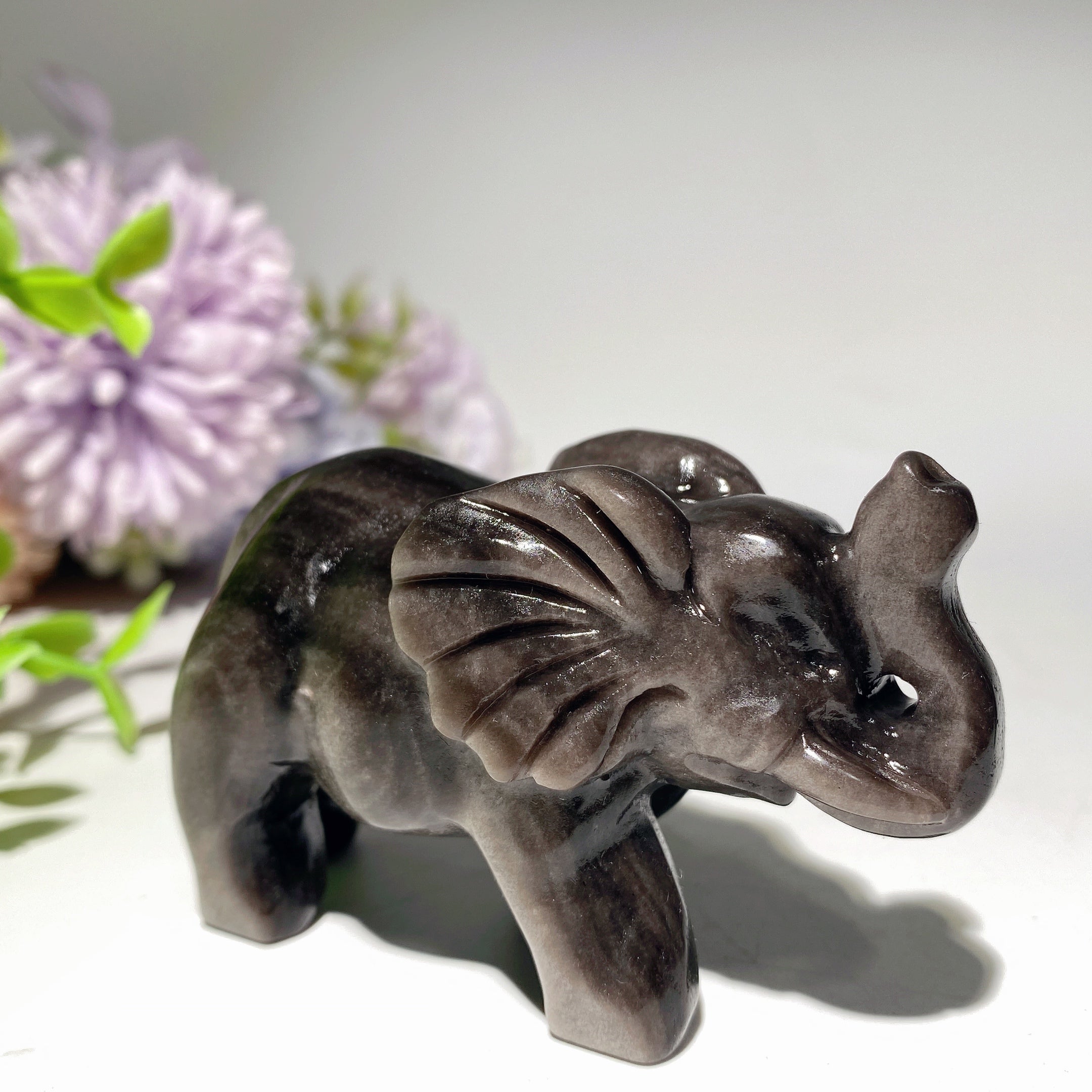 3.0 inch Silver Obsidian Elephant Crystal Carving for Healing