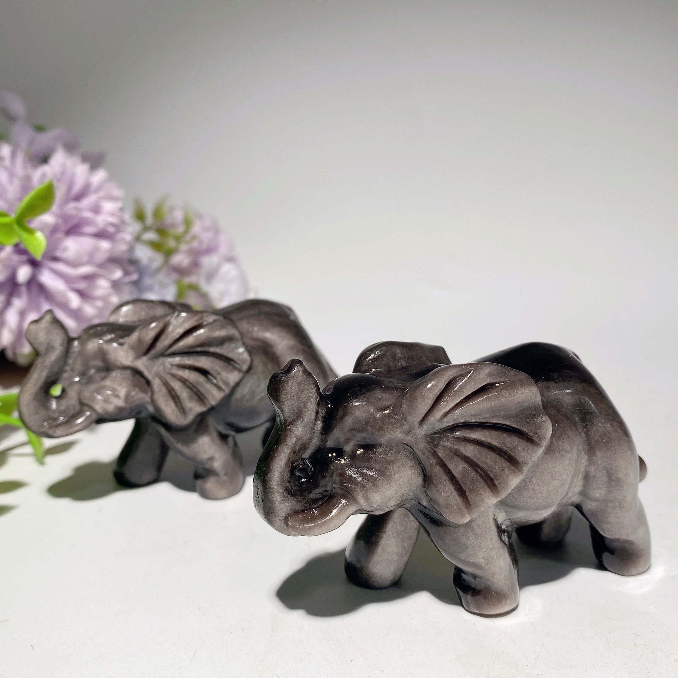 3.0 inch Silver Obsidian Elephant Crystal Carving for Healing