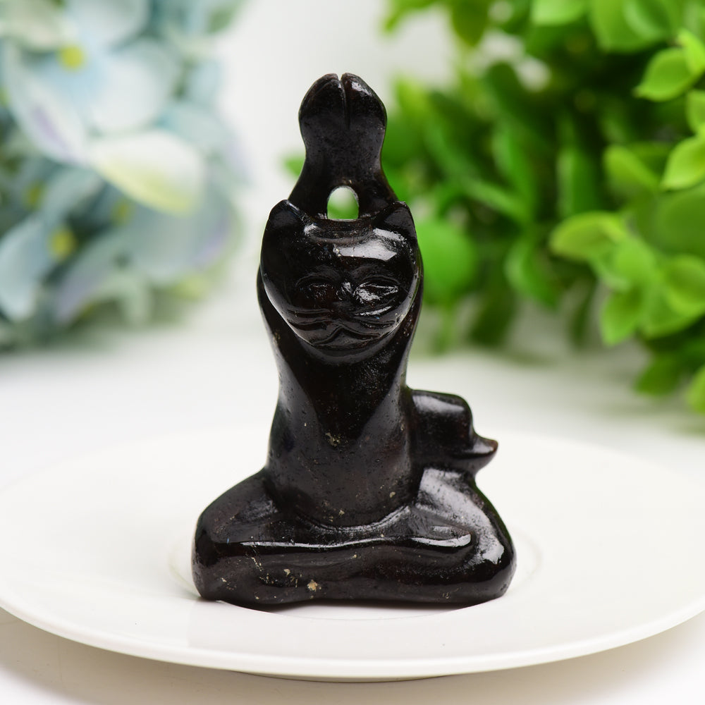 3.0" Mixed Crystal Yoga Cat Figurine for Healing & Energy