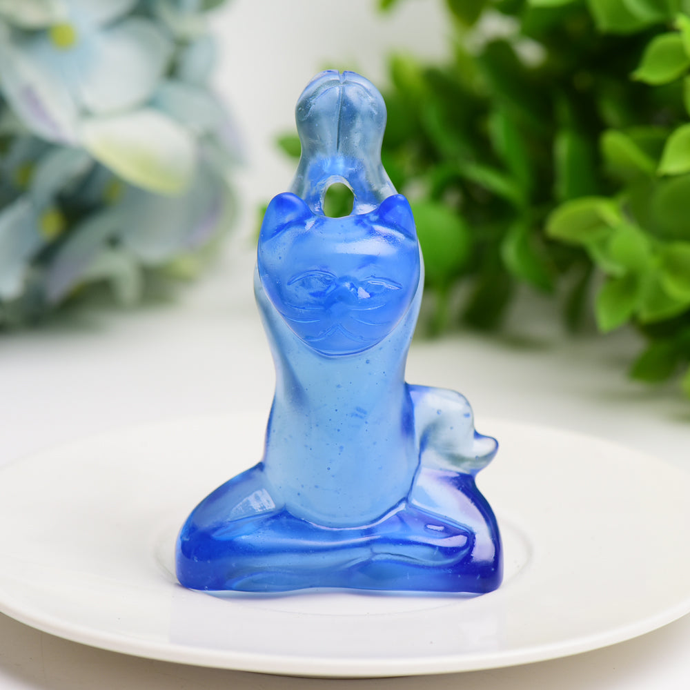 3.0" Mixed Crystal Yoga Cat Figurine for Healing & Energy