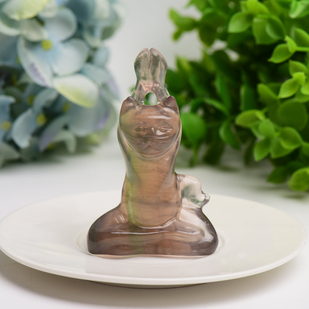 3.0" Mixed Crystal Yoga Cat Figurine for Healing & Energy