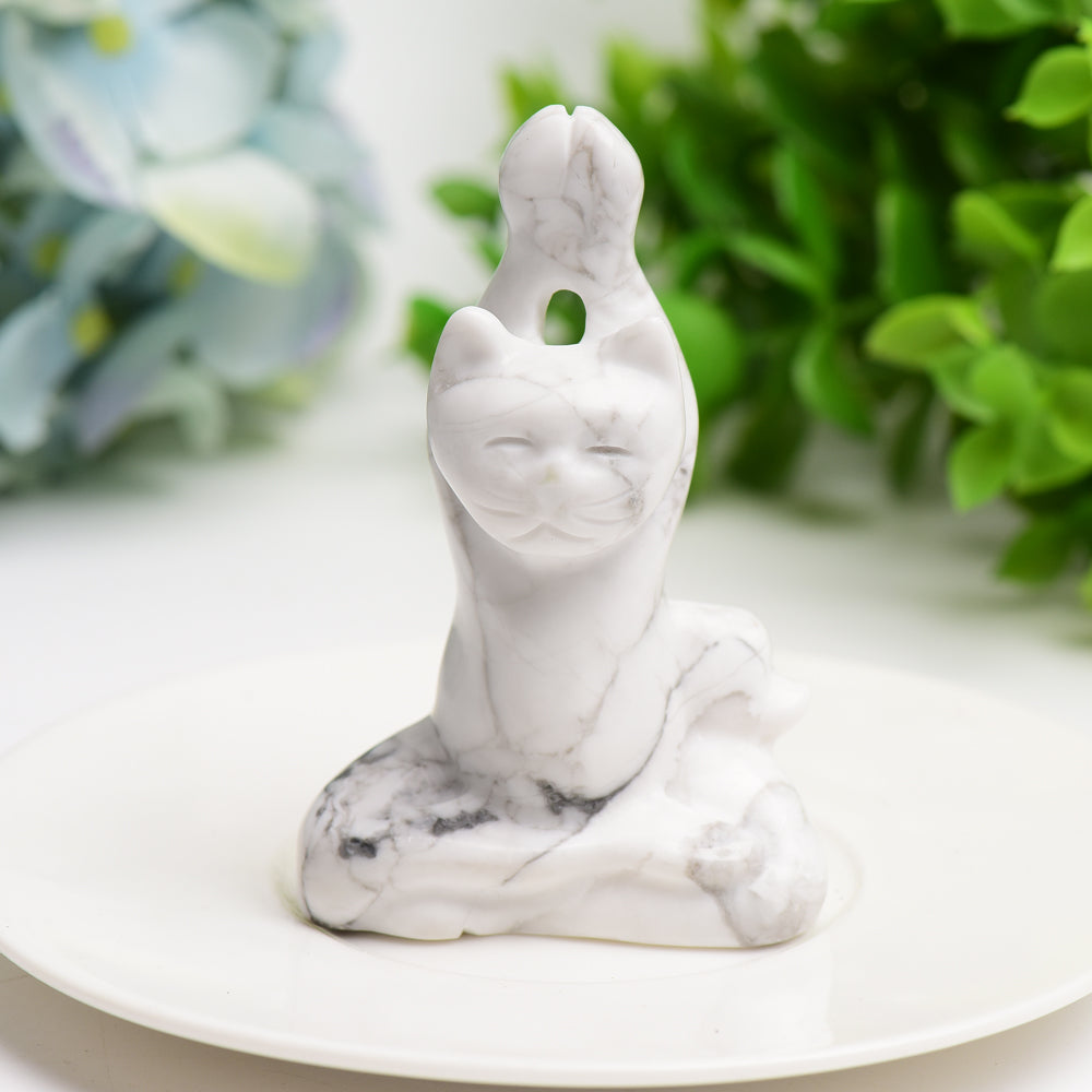 3.0" Mixed Crystal Yoga Cat Figurine for Healing & Energy