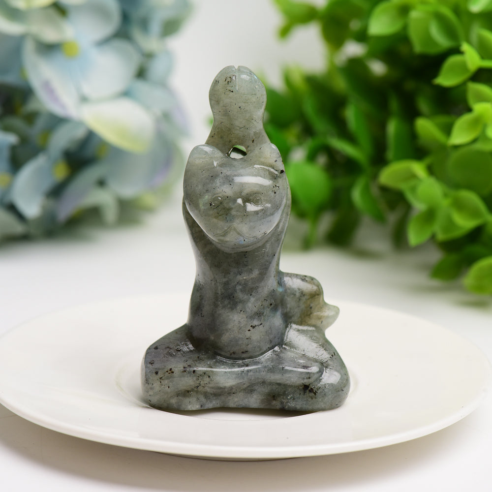 3.0" Mixed Crystal Yoga Cat Figurine for Healing & Energy