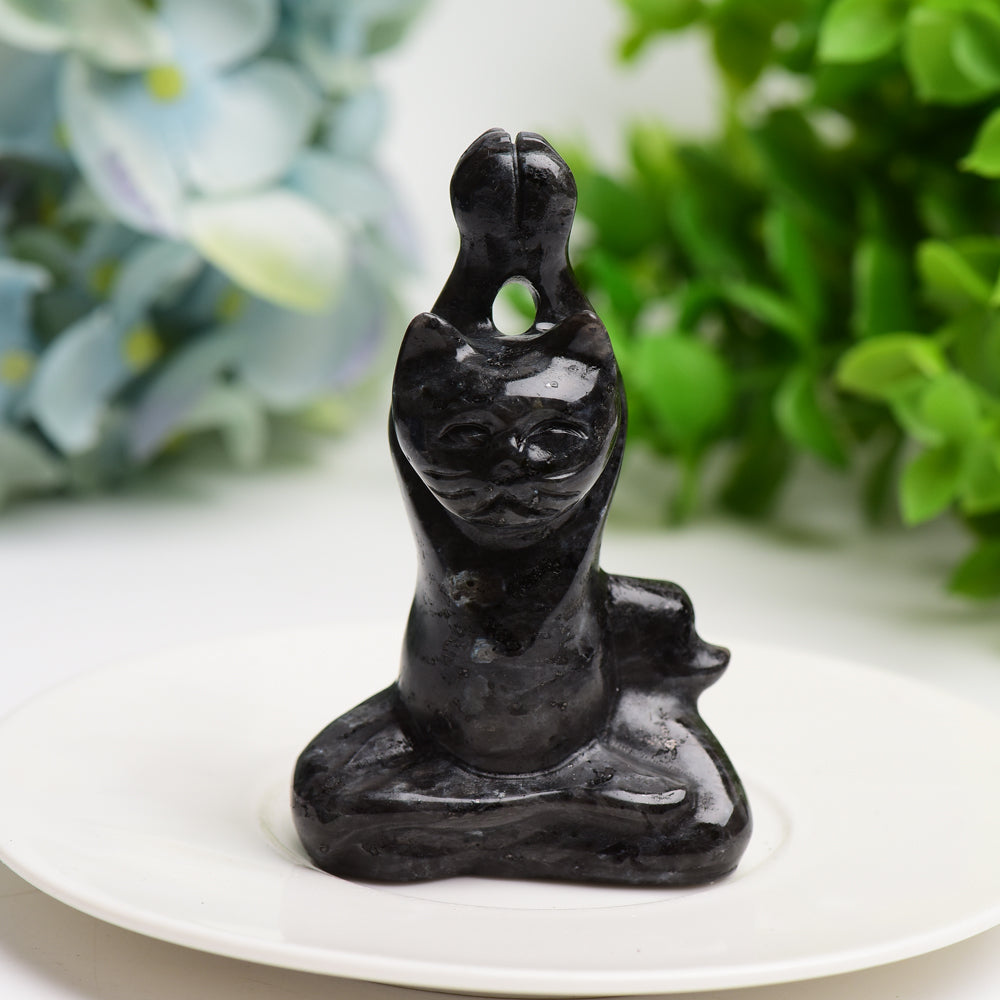 3.0" Mixed Crystal Yoga Cat Figurine for Healing & Energy