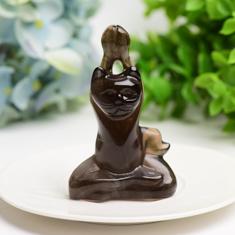 3.0" Mixed Crystal Yoga Cat Figurine for Healing & Energy