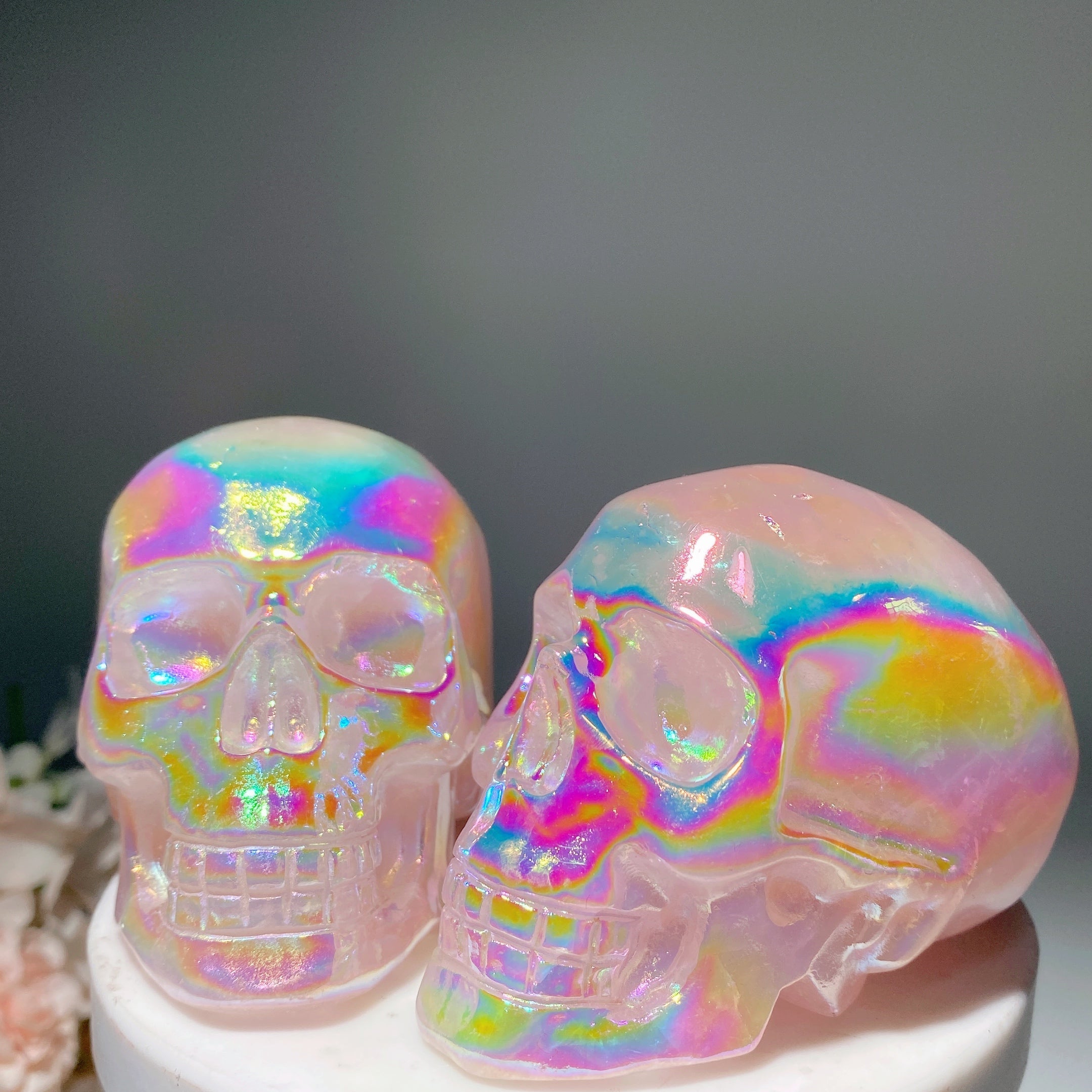 3.1" Aura Rose Quartz Crystal Skull Carving for Healing