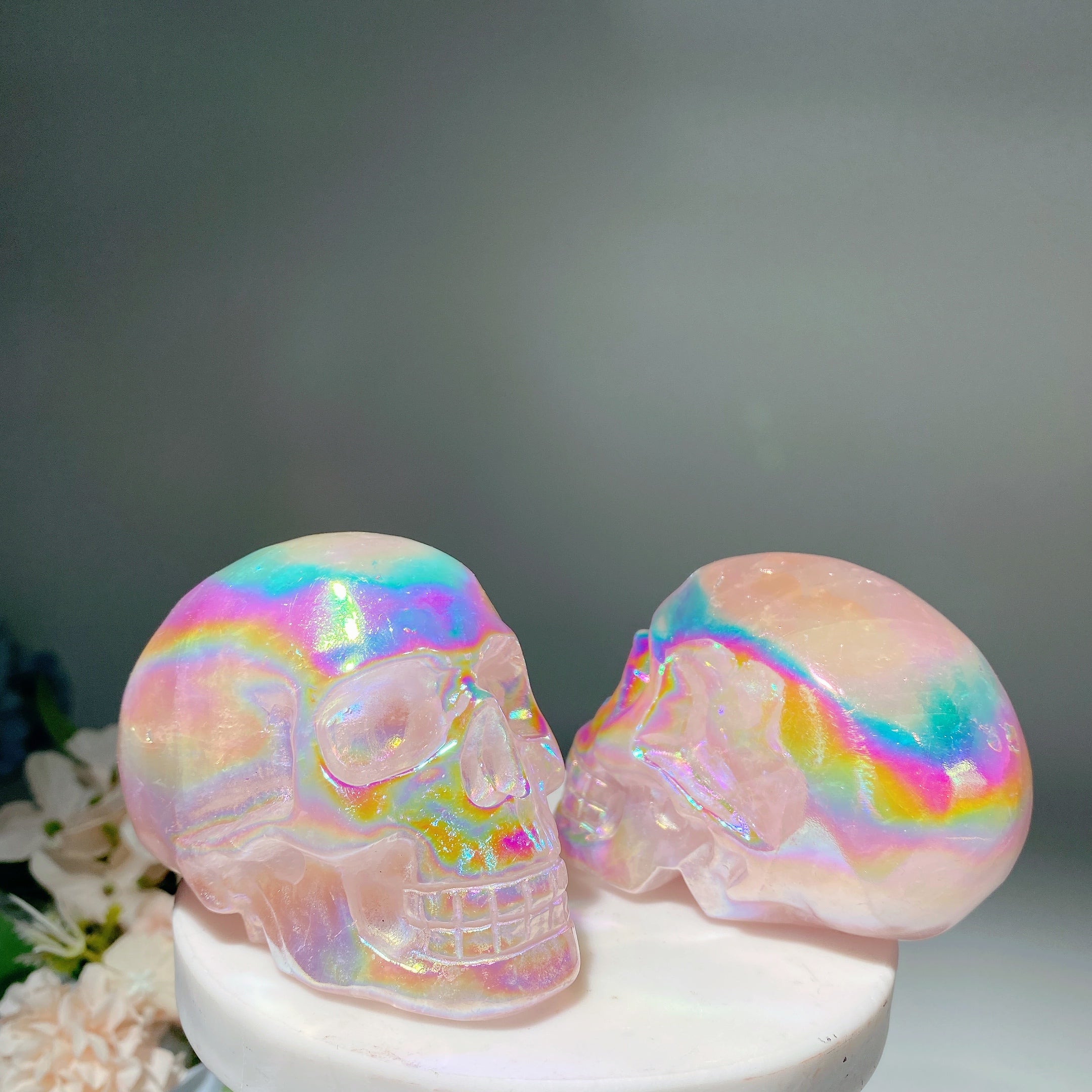 3.1" Aura Rose Quartz Crystal Skull Carving for Healing