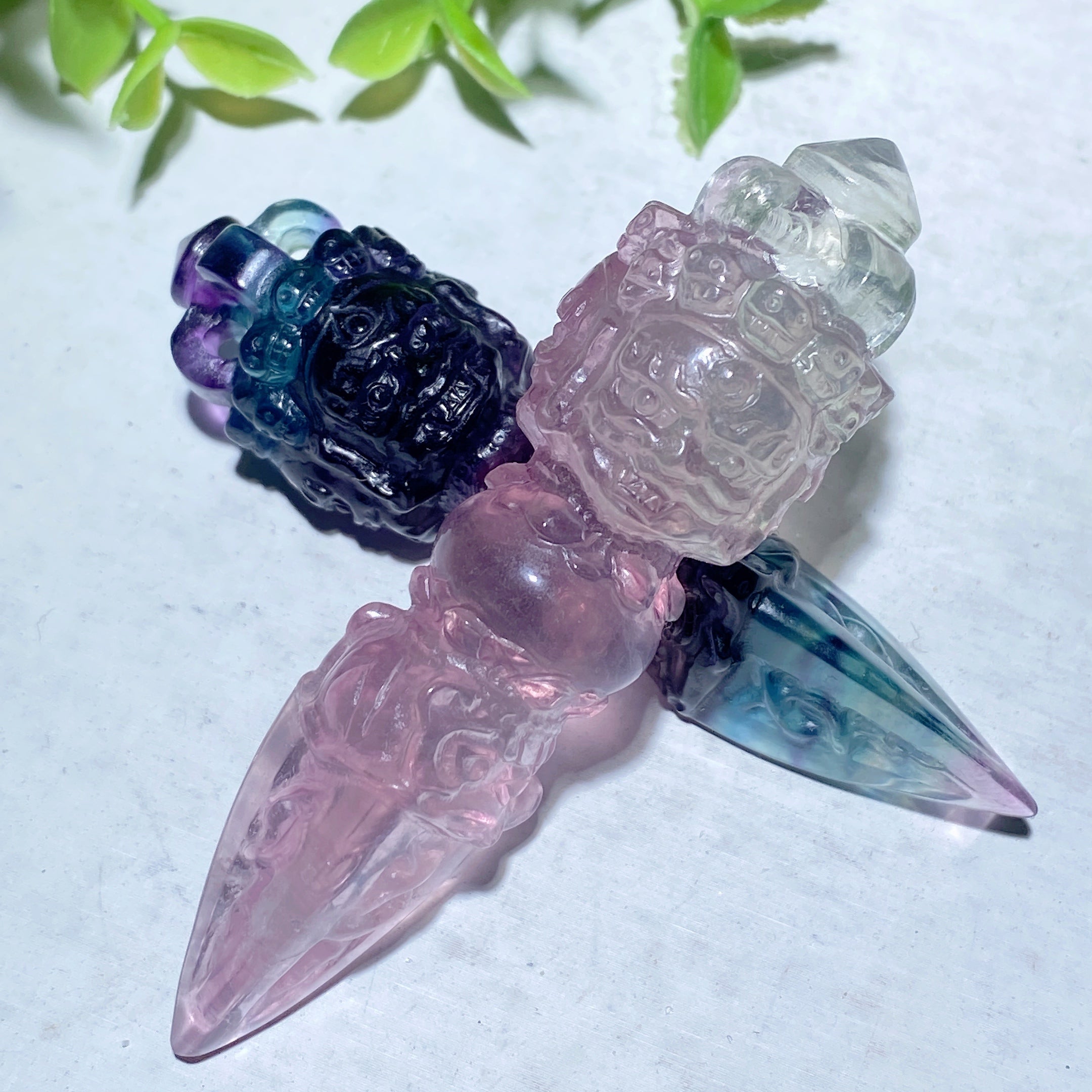 3.1 Inch Fluorite Vajra Pestle Healing Pendant