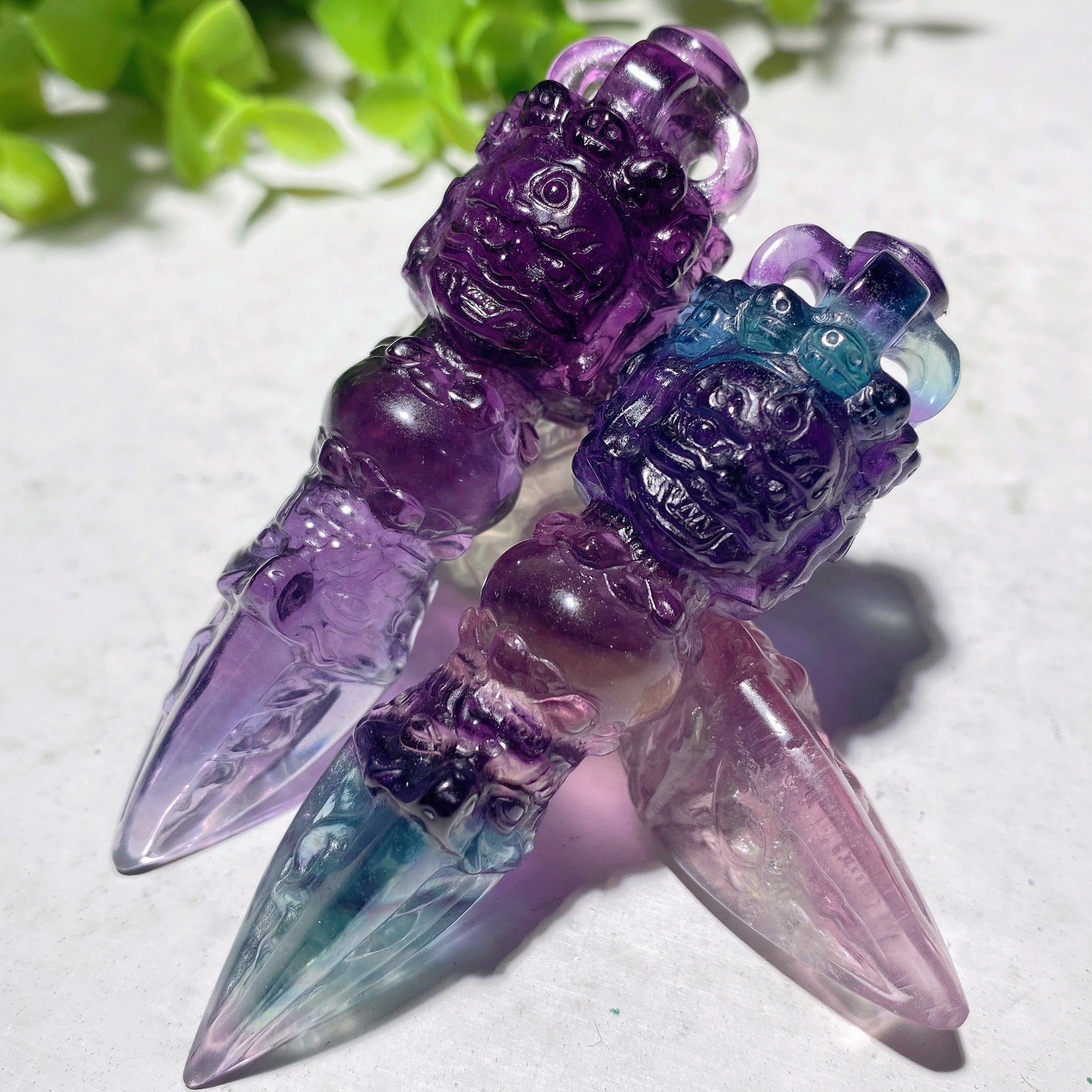 3.1 Inch Fluorite Vajra Pestle Healing Pendant