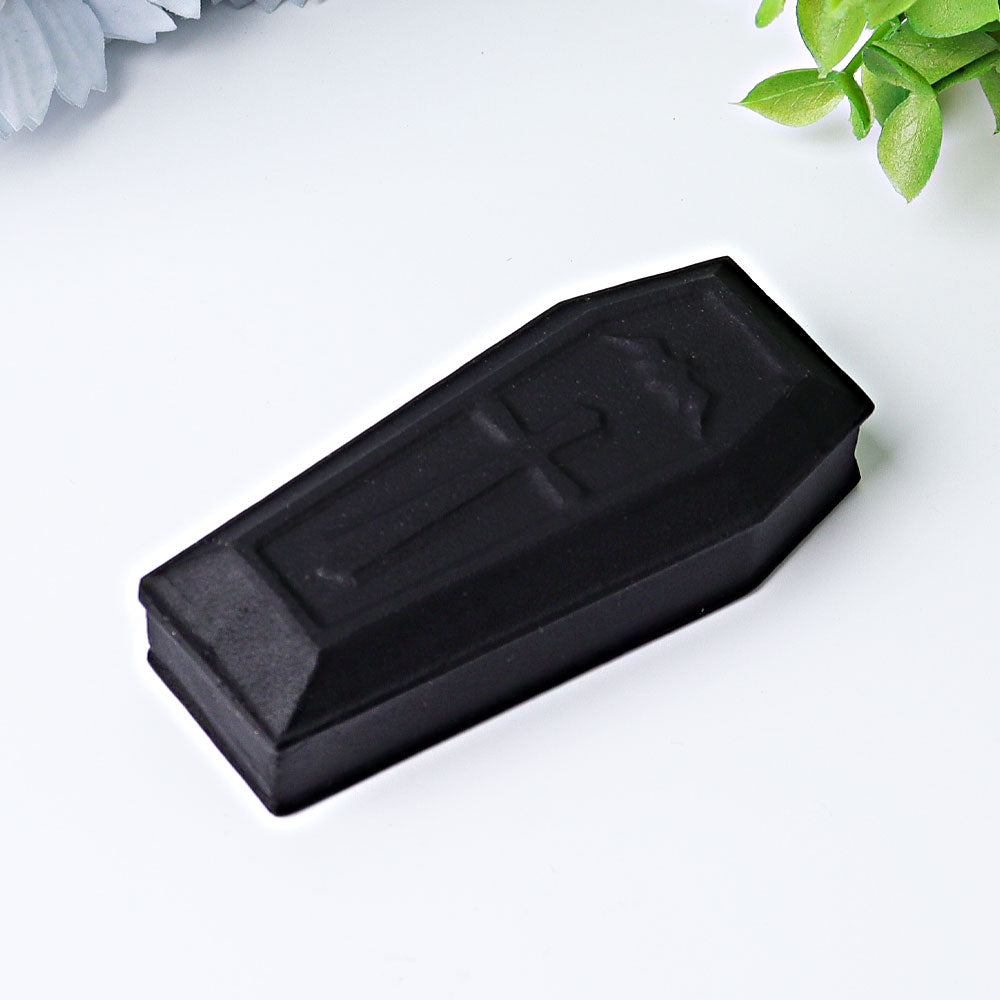 3.1 inch Matt Black Obsidian Coffin Crystal Figurine