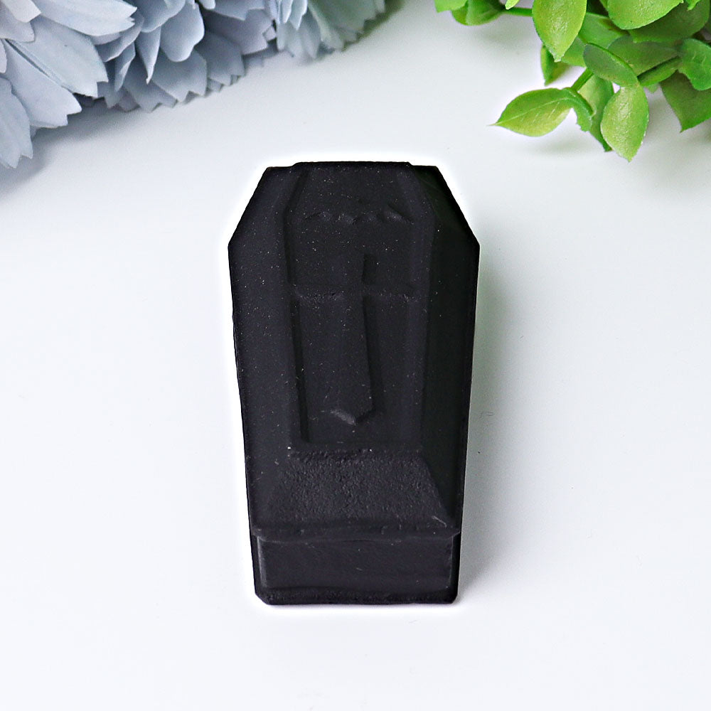 3.1 inch Matt Black Obsidian Coffin Crystal Figurine