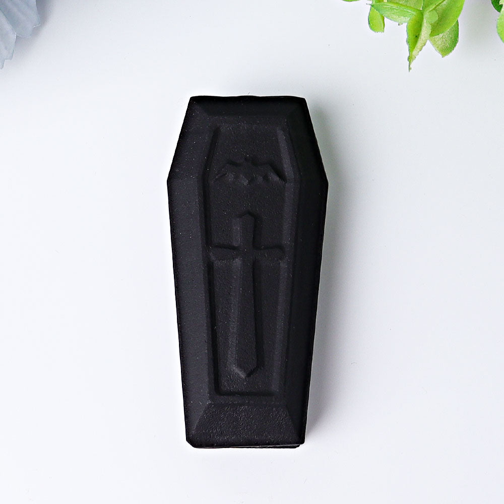 3.1 inch Matt Black Obsidian Coffin Crystal Figurine