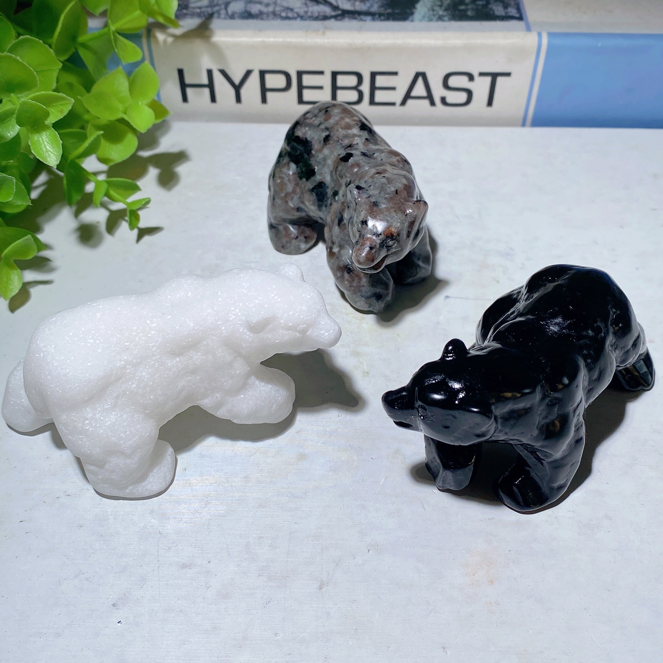 3.1 Inch Mixed Crystal Polar Bear Carving for Healing