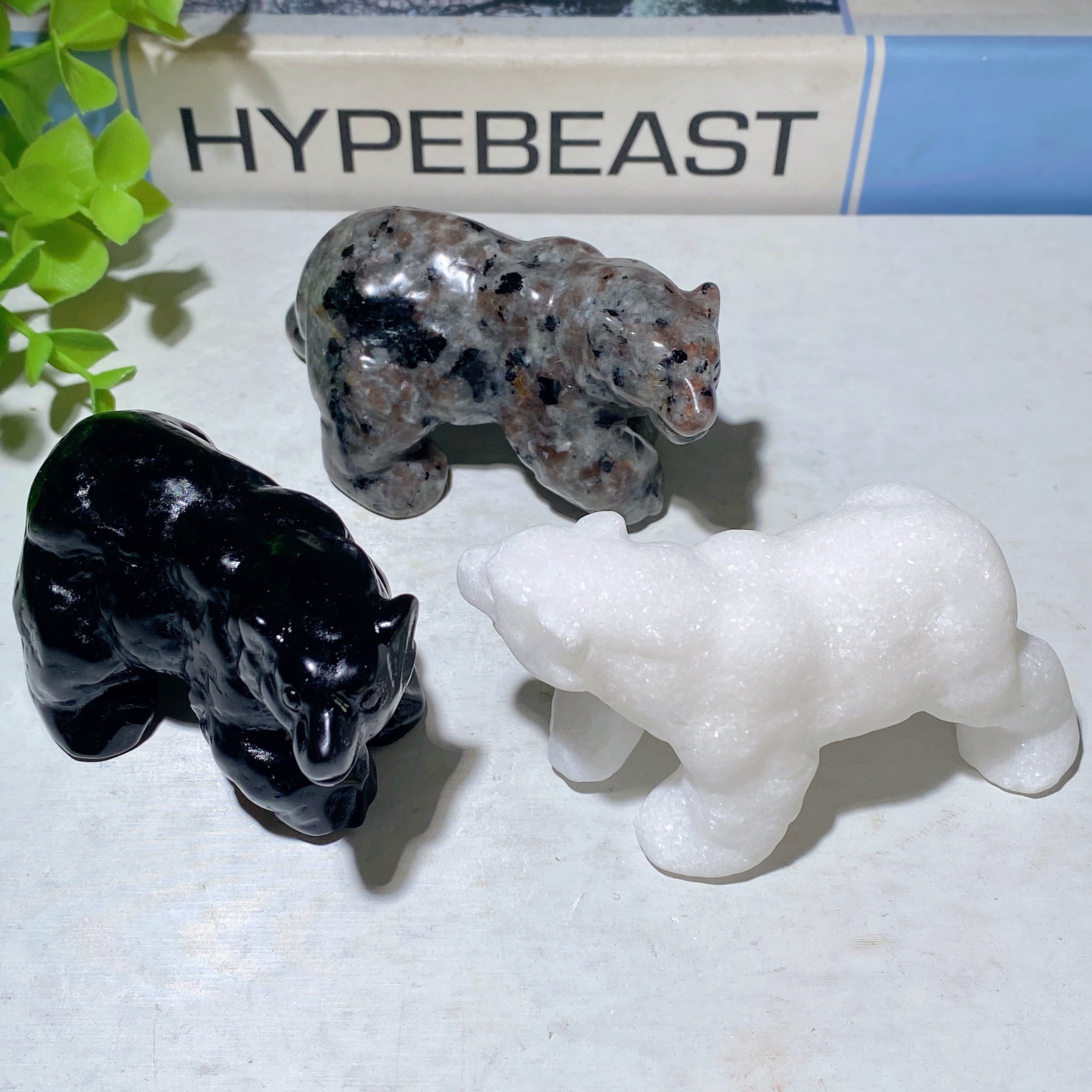 3.1 Inch Mixed Crystal Polar Bear Carving for Healing