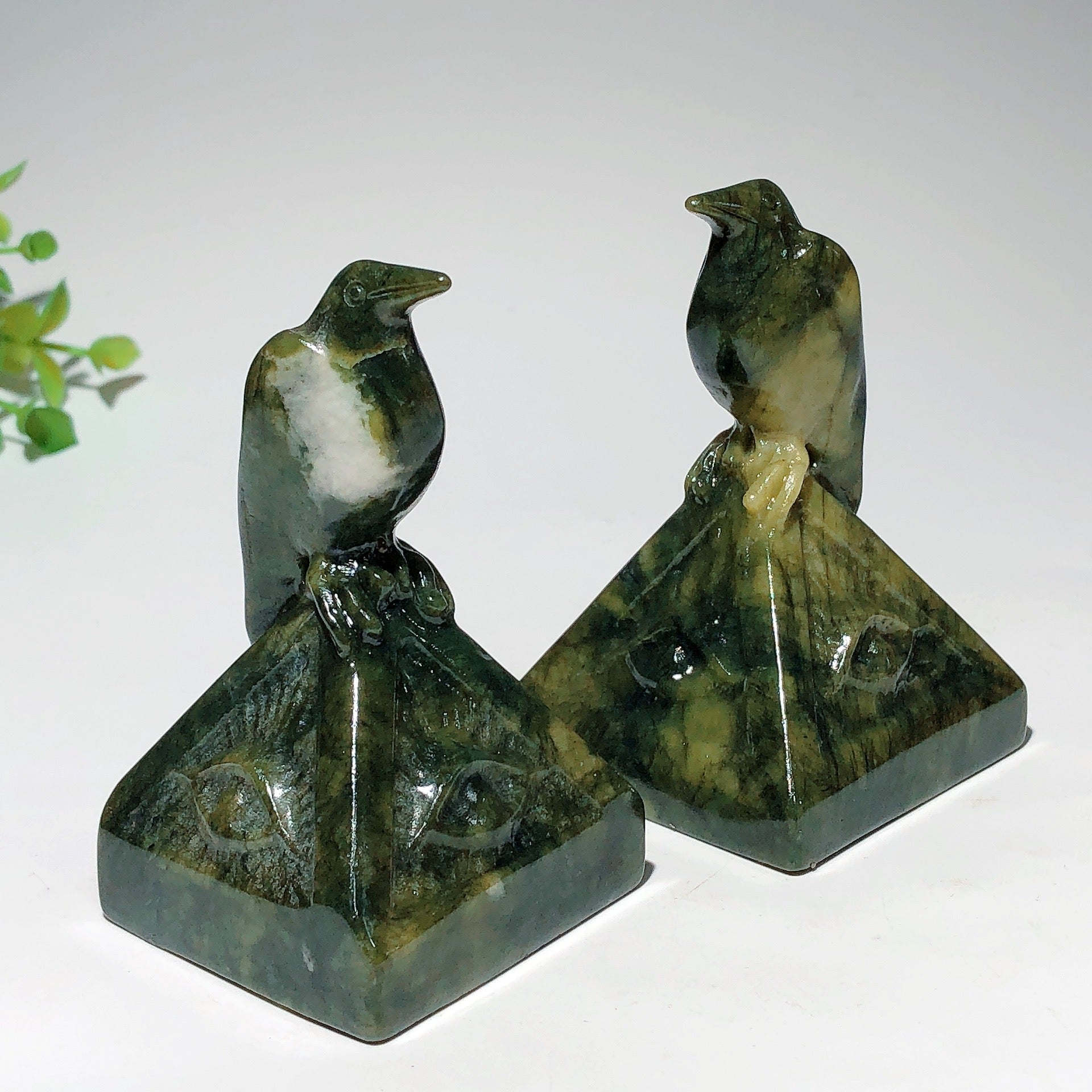 3.1 inch Serpentine & Black Obsidian Raven on Pyramid Crystal