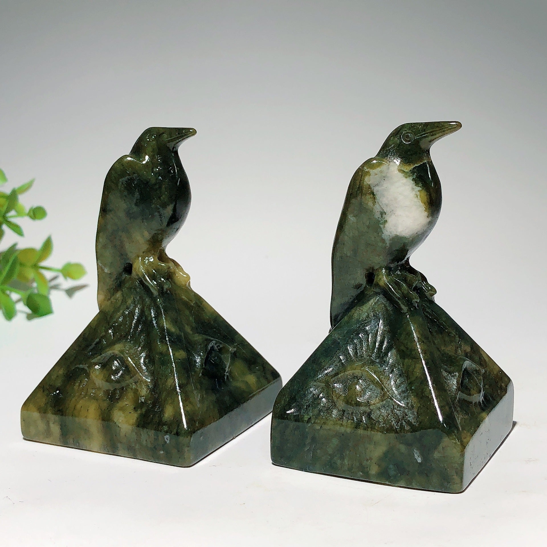 3.1 inch Serpentine & Black Obsidian Raven on Pyramid Crystal