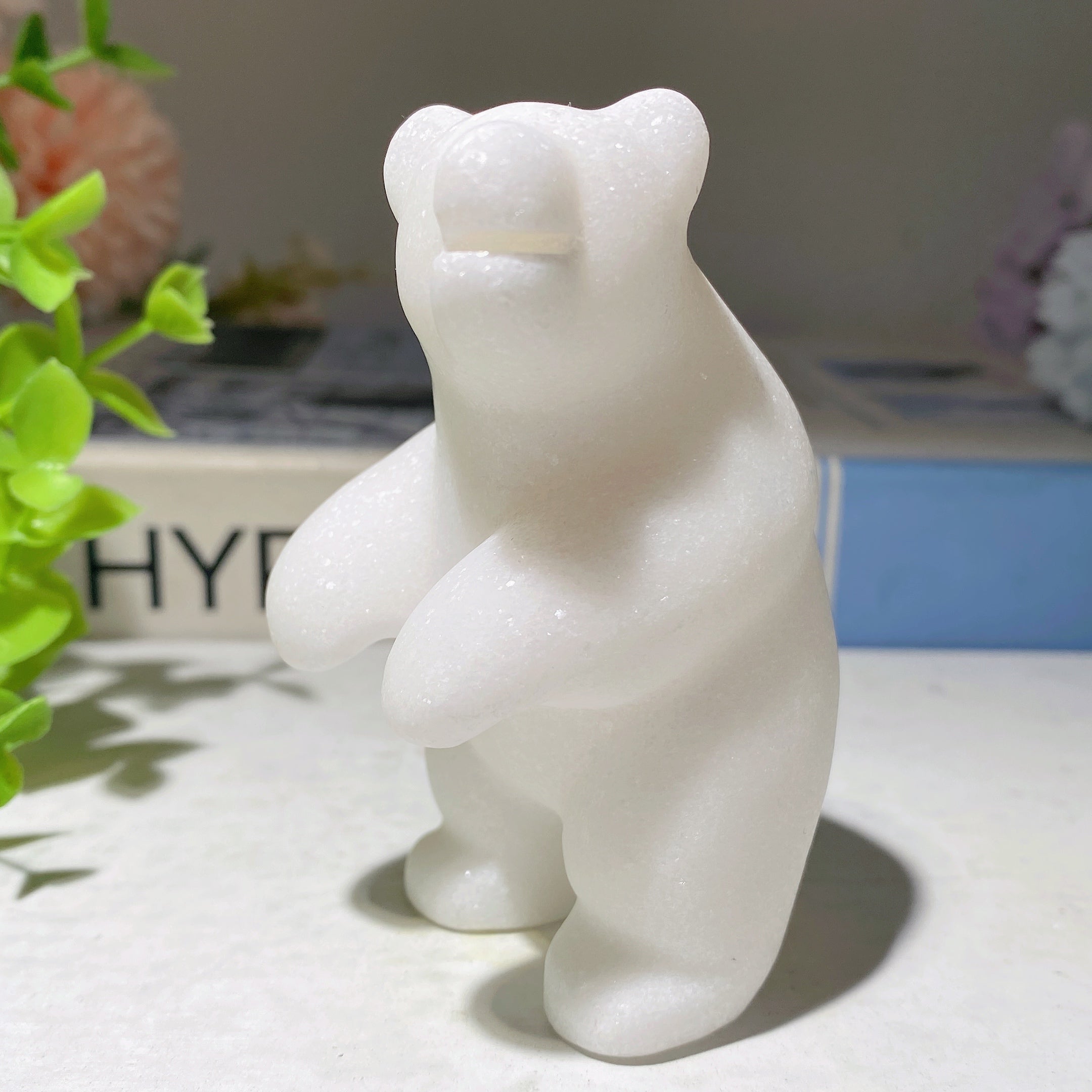3.1 Inch White Jade Crystal Bear Figurine for Healing