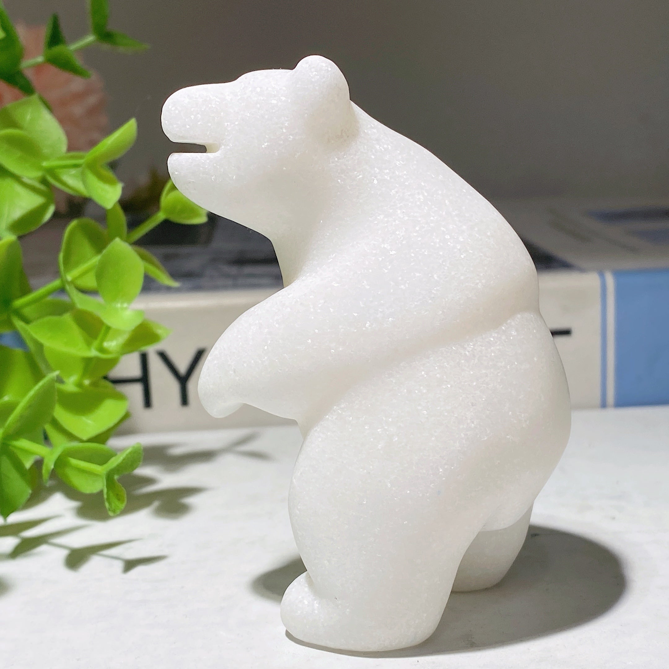 3.1 Inch White Jade Crystal Bear Figurine for Healing
