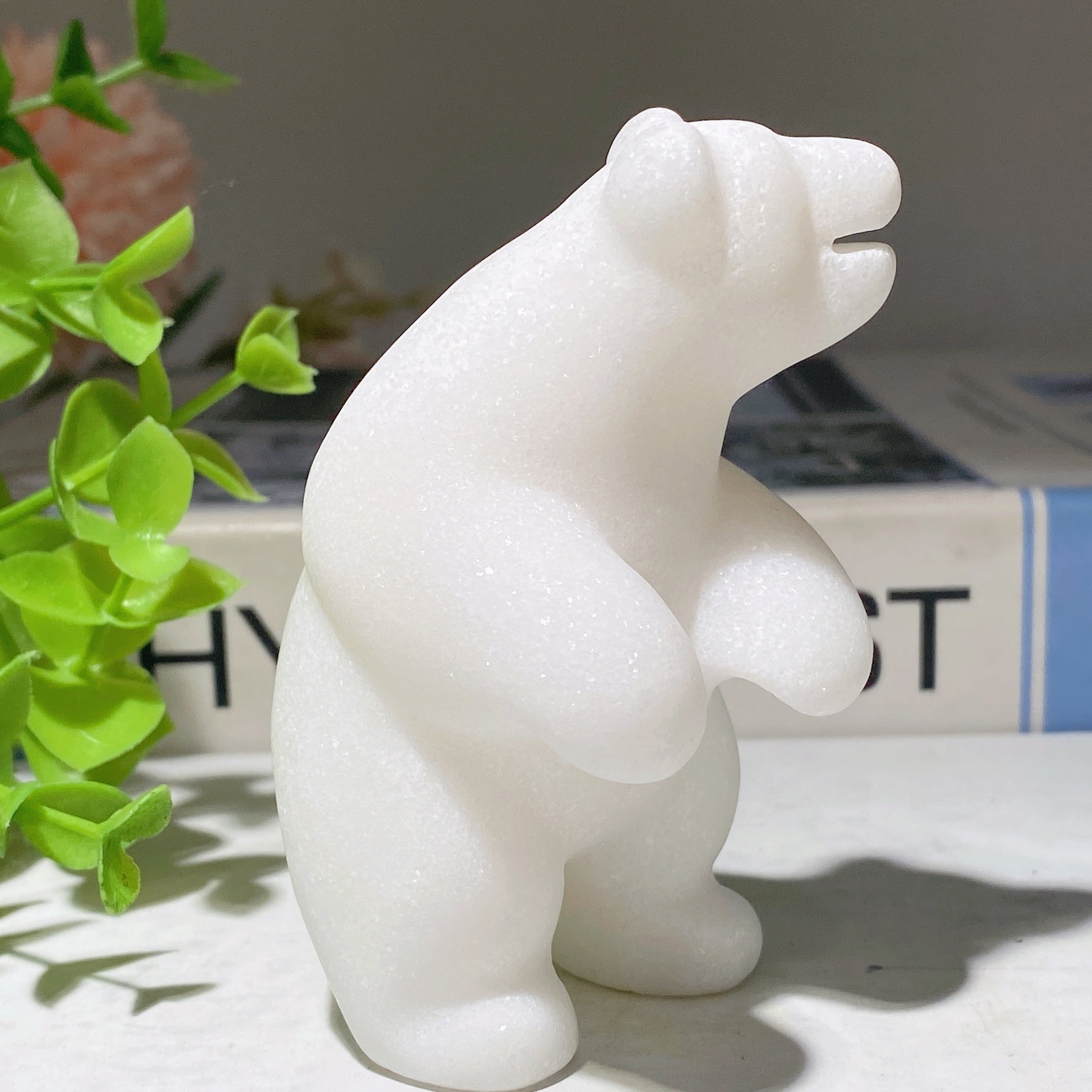 3.1 Inch White Jade Crystal Bear Figurine for Healing