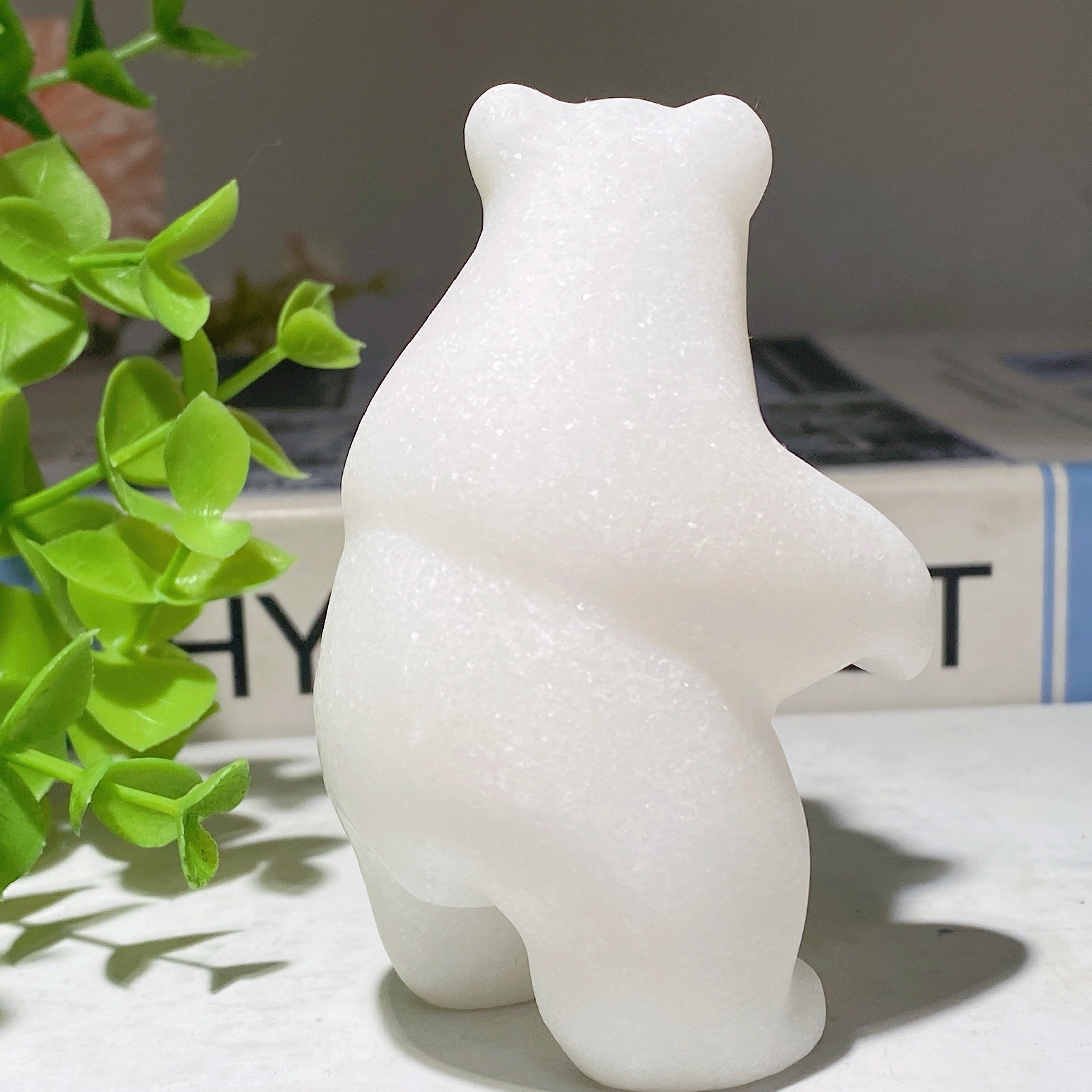 3.1 Inch White Jade Crystal Bear Figurine for Healing
