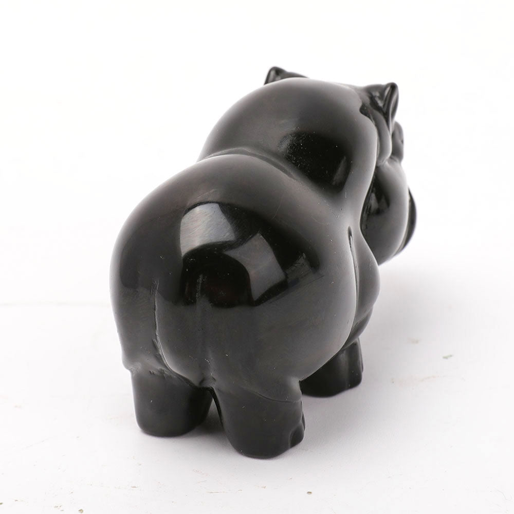 3.14 inch Black Obsidian Hippo Crystal Carving Figurine