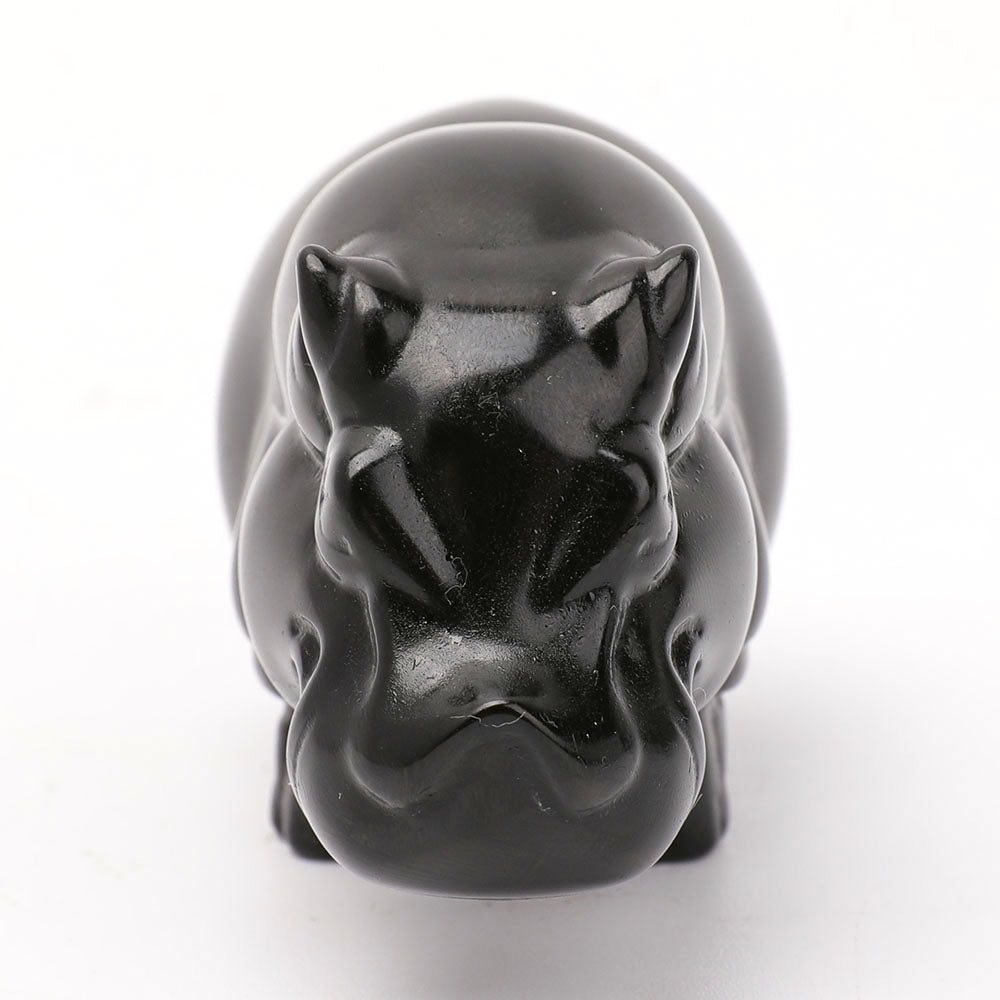 3.14 inch Black Obsidian Hippo Crystal Carving Figurine