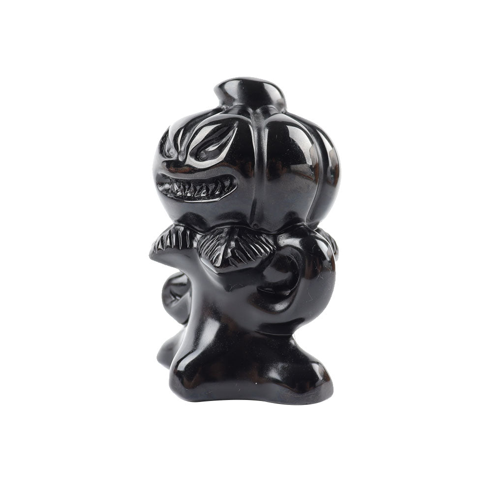 3.15in Black Obsidian Pumpkin Ghost Crystal Figurine