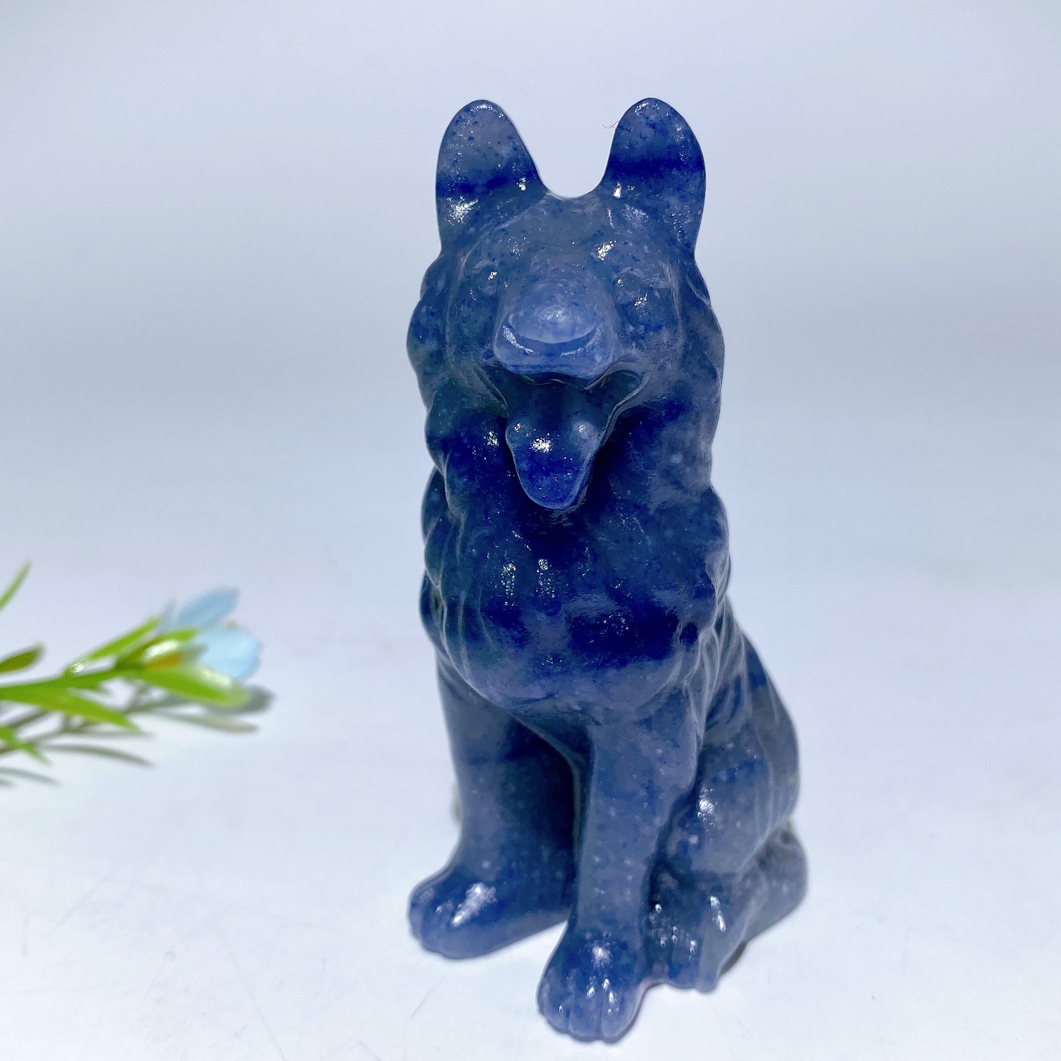 3.1in Mixed Crystal German Shepherd Dog Figurine Carving