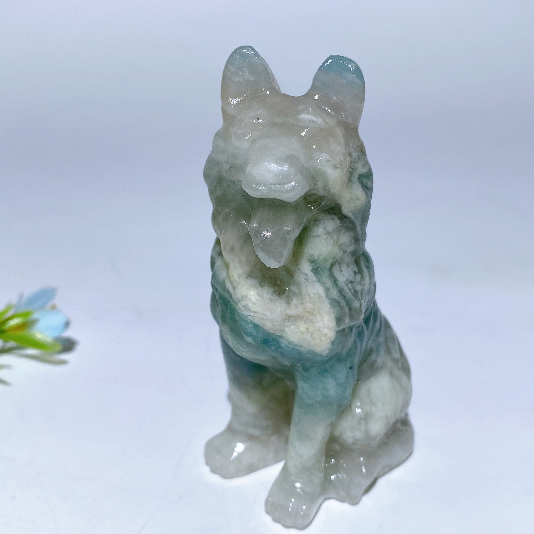 3.1in Mixed Crystal German Shepherd Dog Figurine Carving