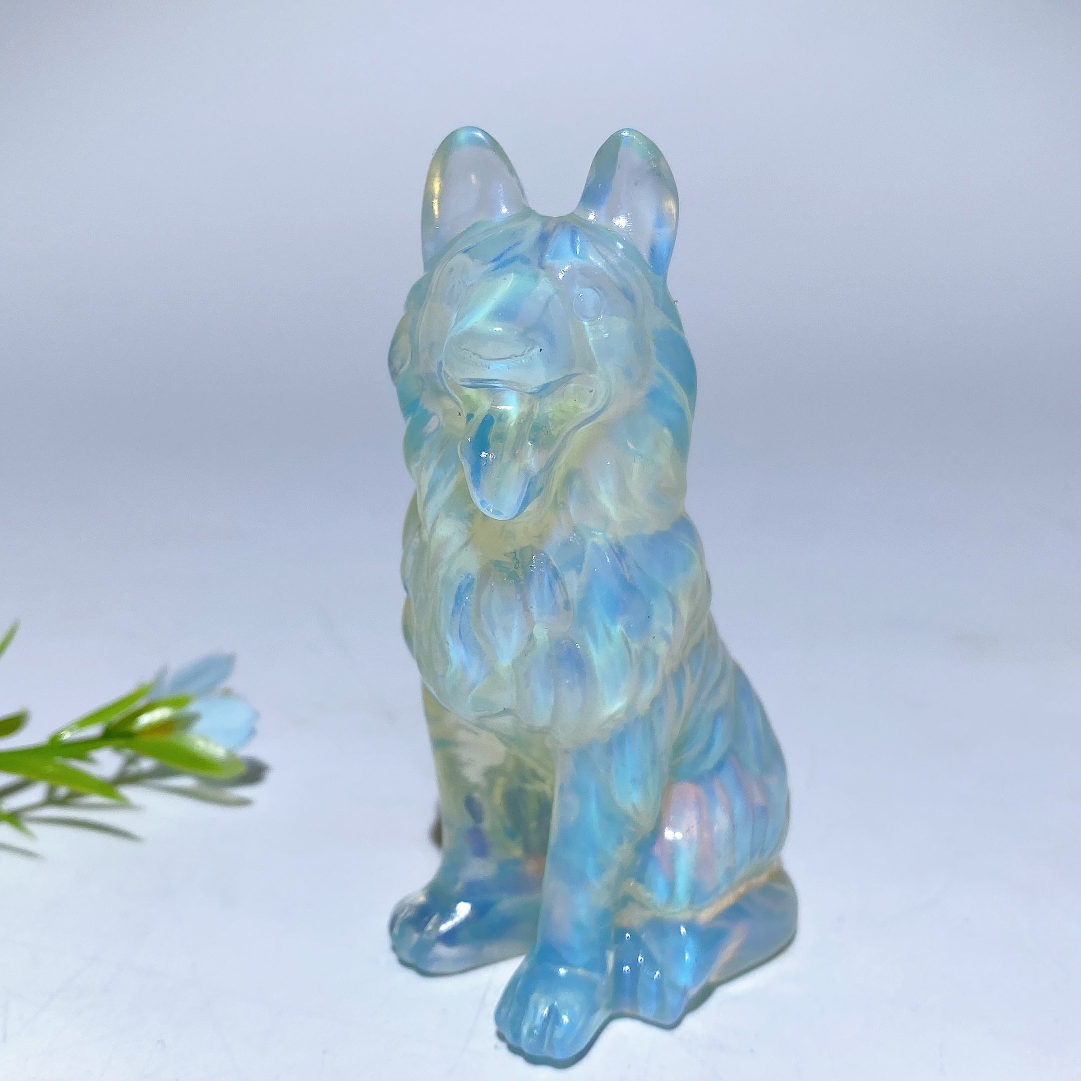 3.1in Mixed Crystal German Shepherd Dog Figurine Carving