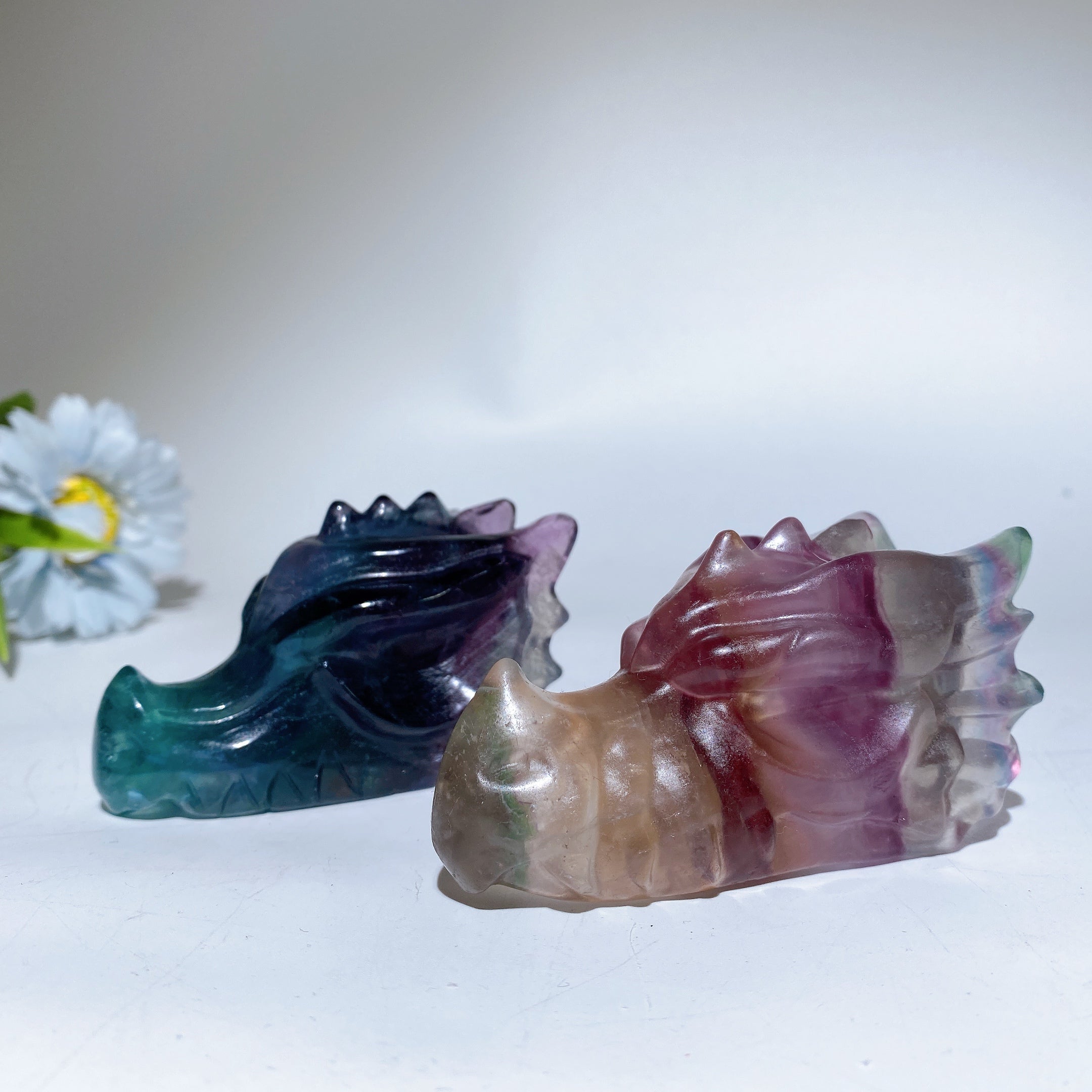 3.2-3.5 Inch Fluorite Crystal Dragon Head Carving for Spiritual Energy