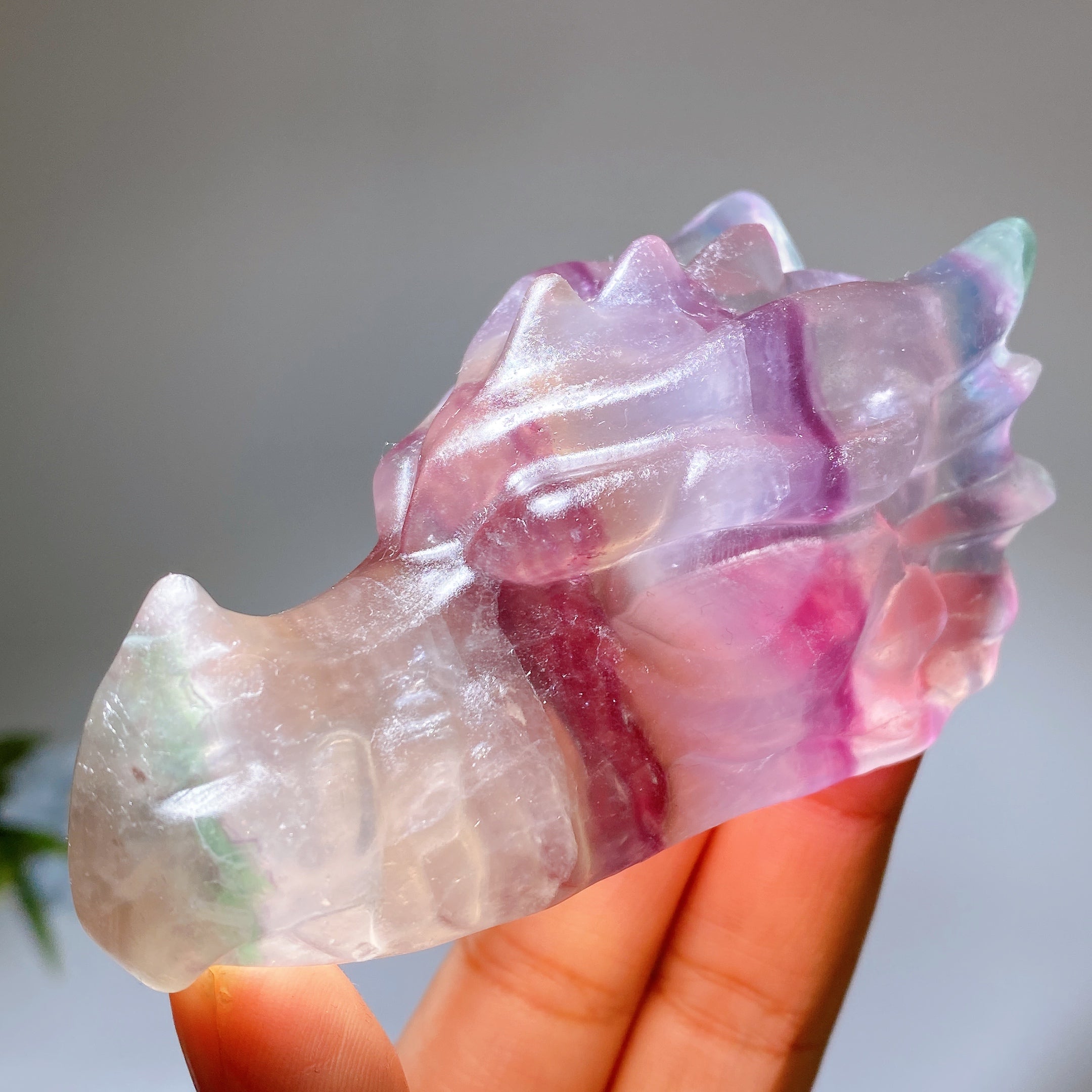3.2-3.5 Inch Fluorite Crystal Dragon Head Carving for Spiritual Energy