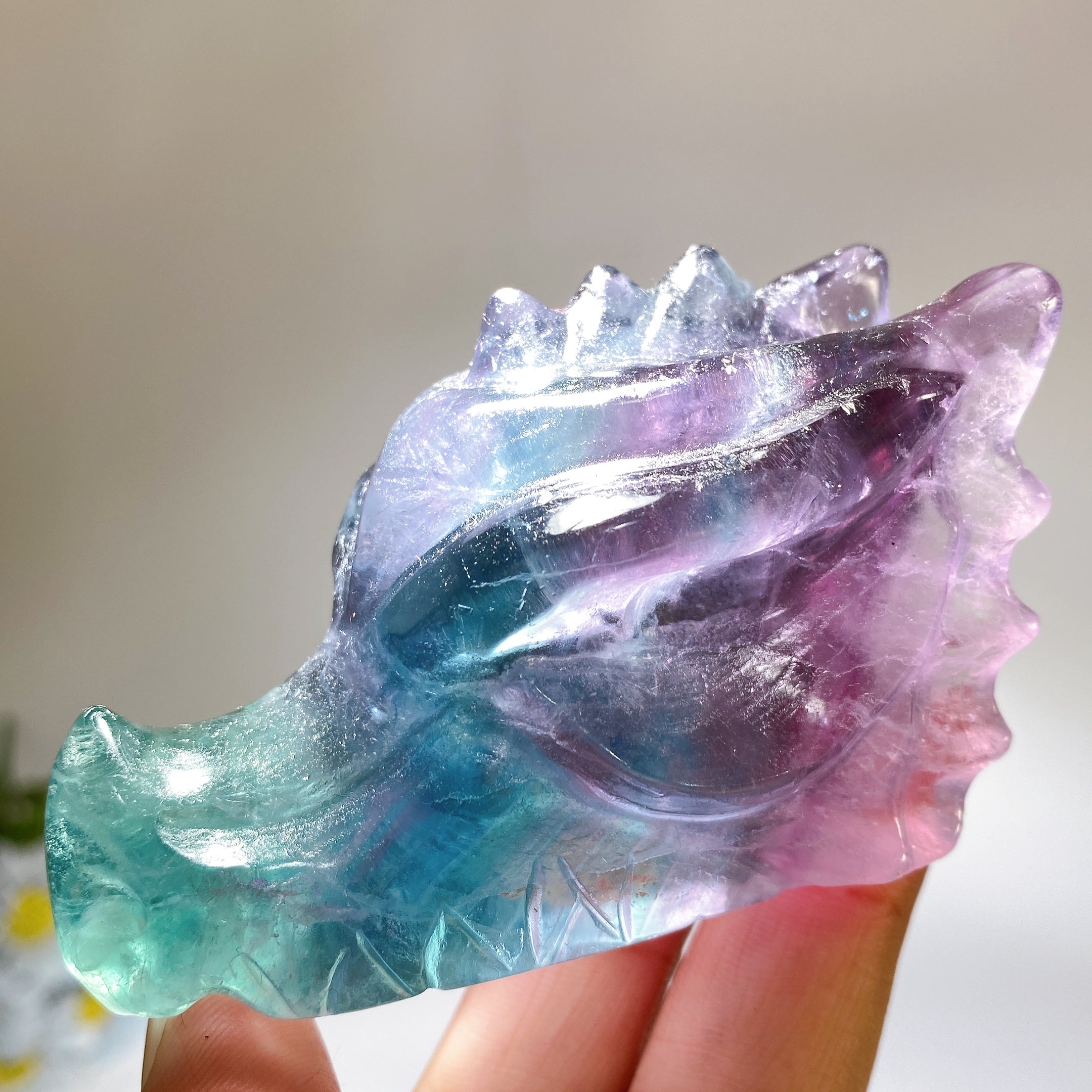 3.2-3.5 Inch Fluorite Crystal Dragon Head Carving for Spiritual Energy