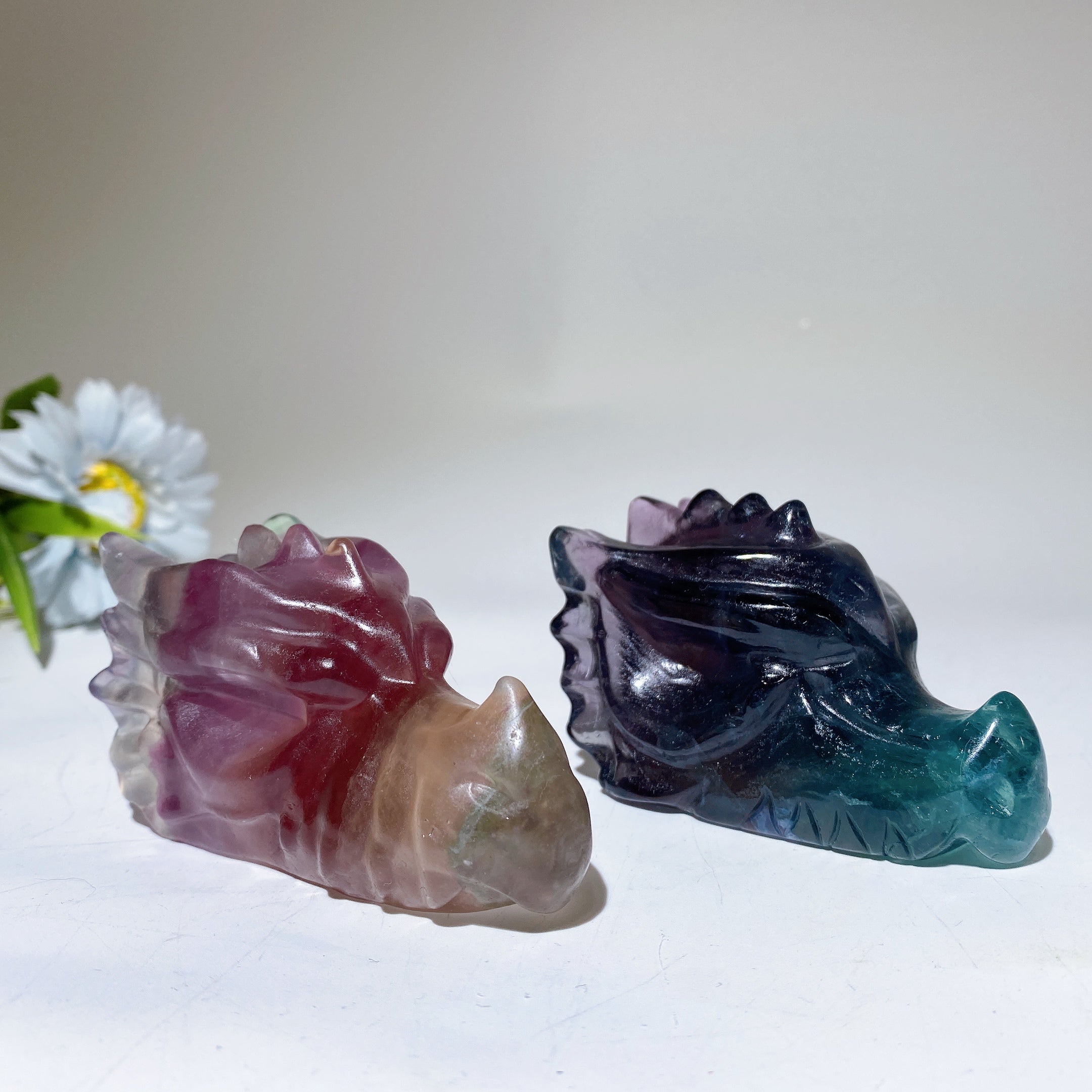 3.2-3.5 Inch Fluorite Crystal Dragon Head Carving for Spiritual Energy