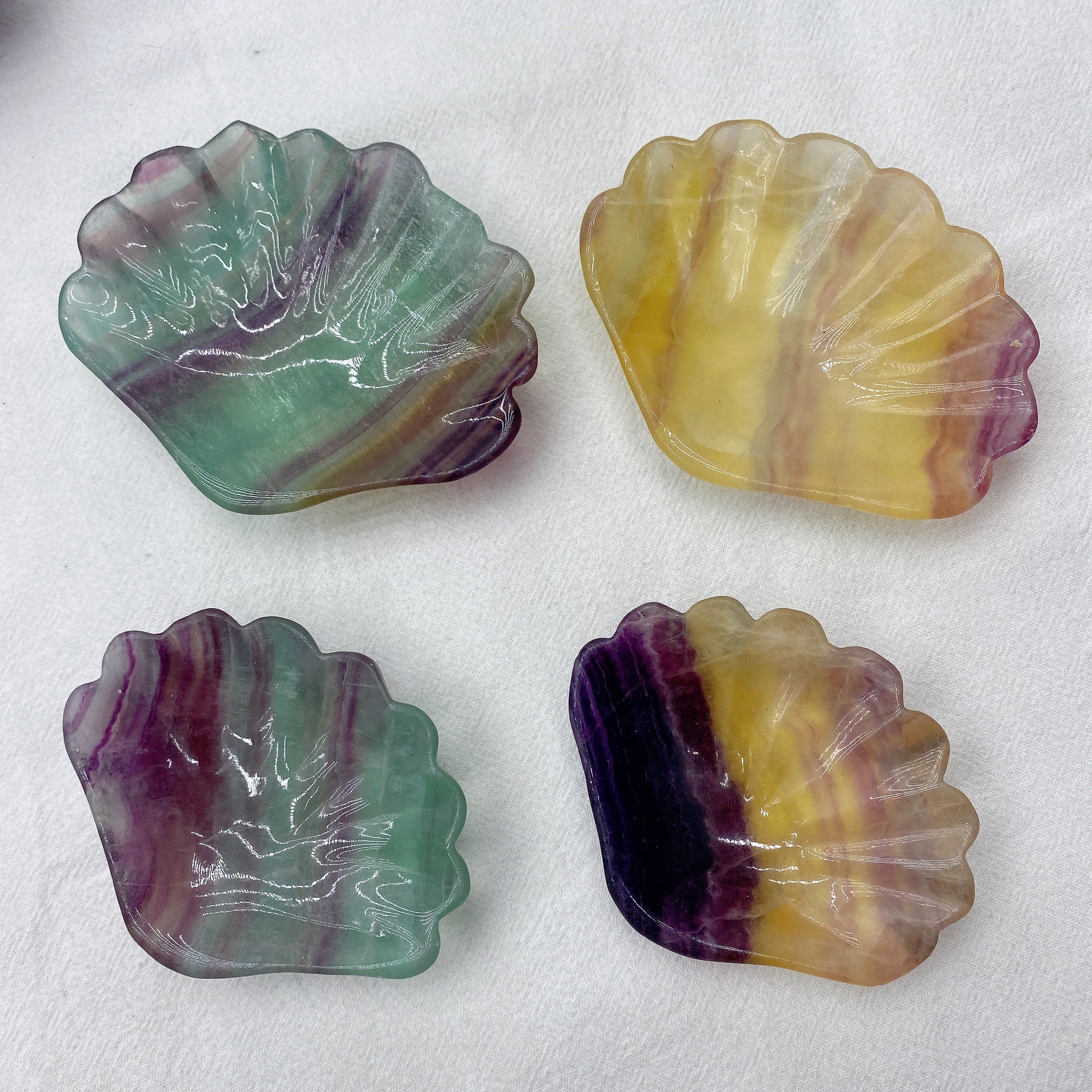 3.2-3.6in Green & Yellow Fluorite Shell Bowls | Crystal Decor