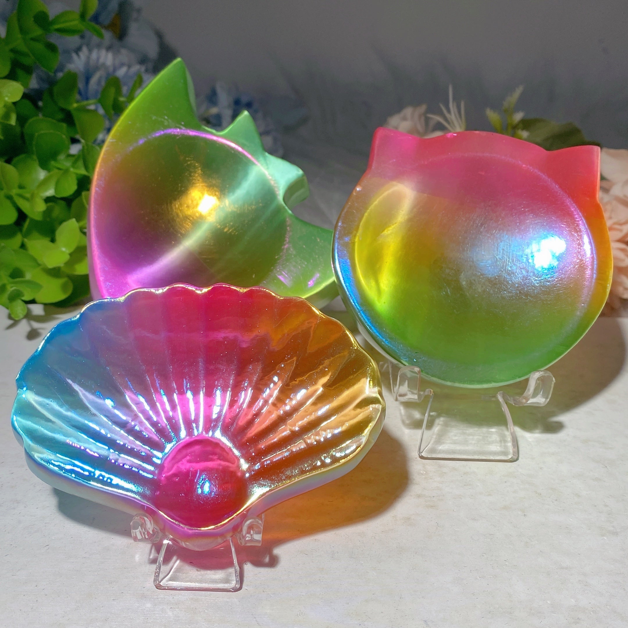 3.2-3.8" Aura Colorful Selenite Shape Bowl for Crystal Decor