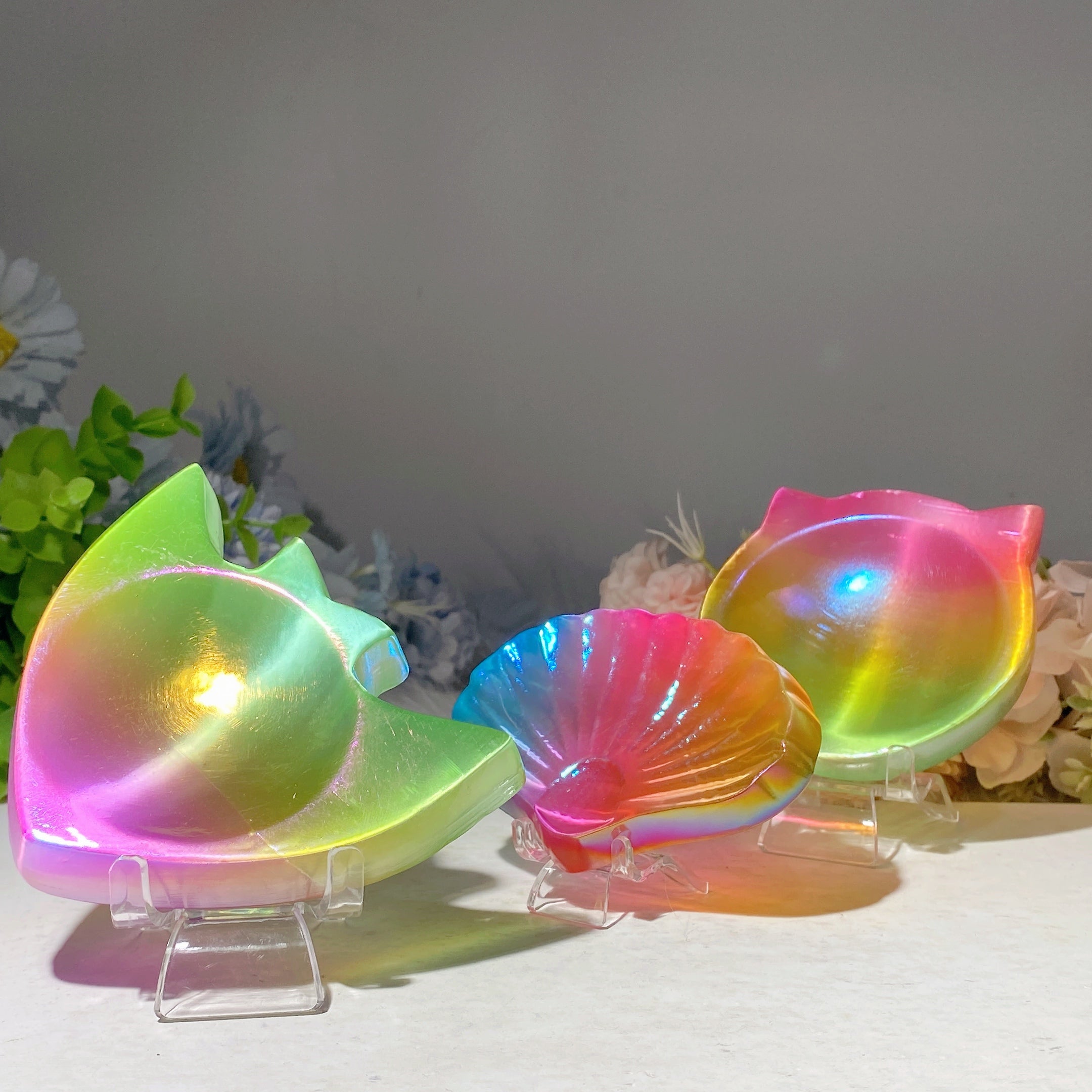 3.2-3.8" Aura Colorful Selenite Shape Bowl for Crystal Decor