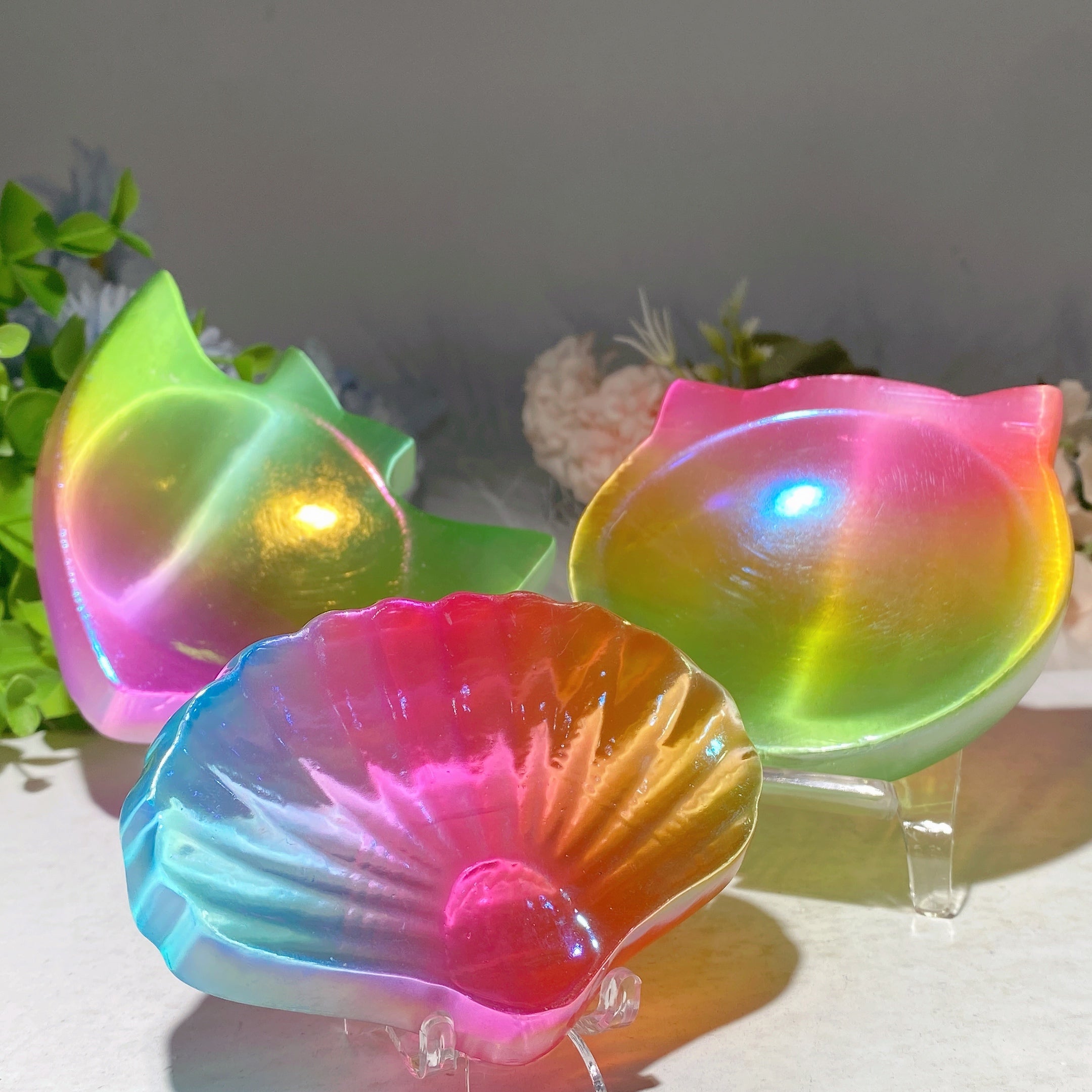3.2-3.8" Aura Colorful Selenite Shape Bowl for Crystal Decor