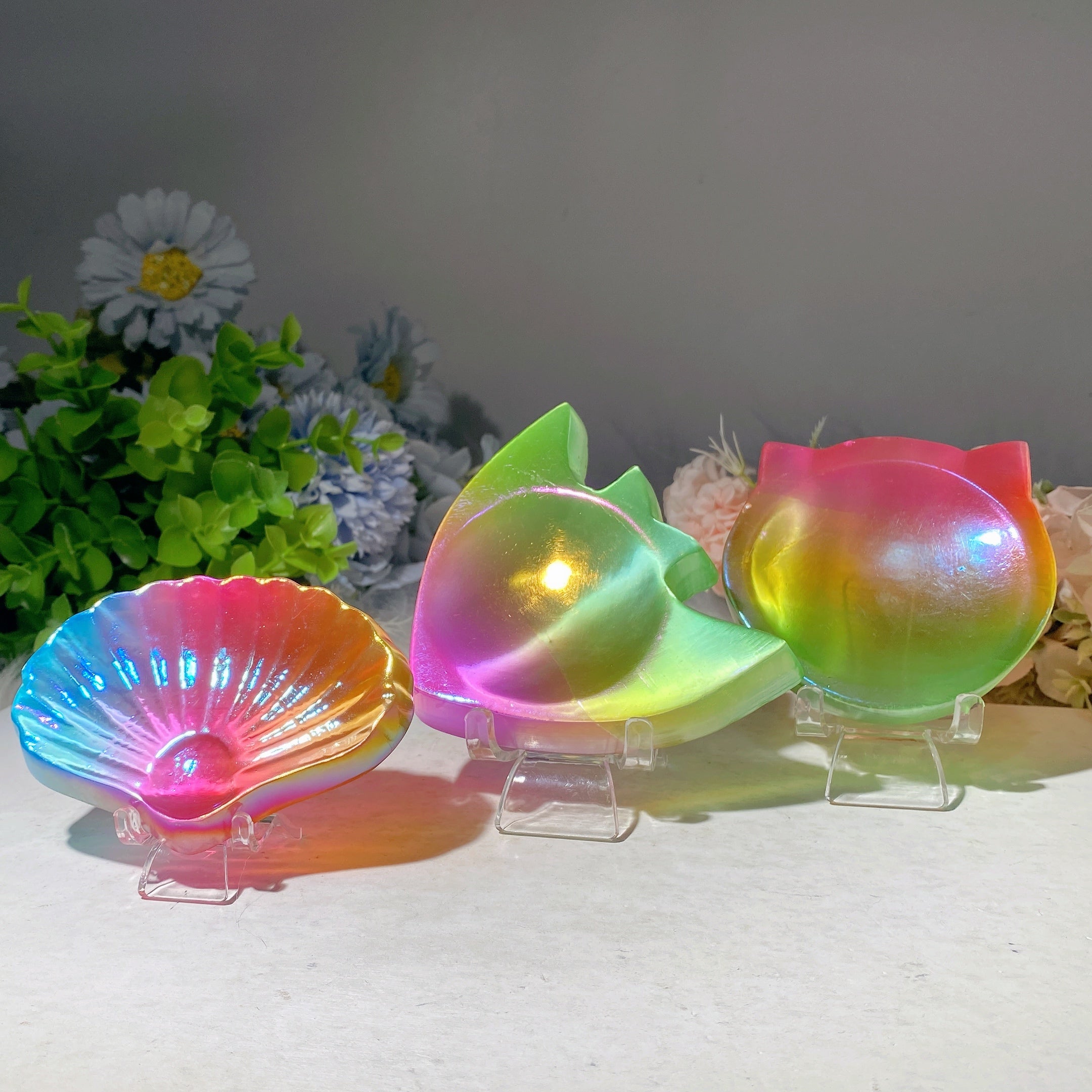3.2-3.8" Aura Colorful Selenite Shape Bowl for Crystal Decor