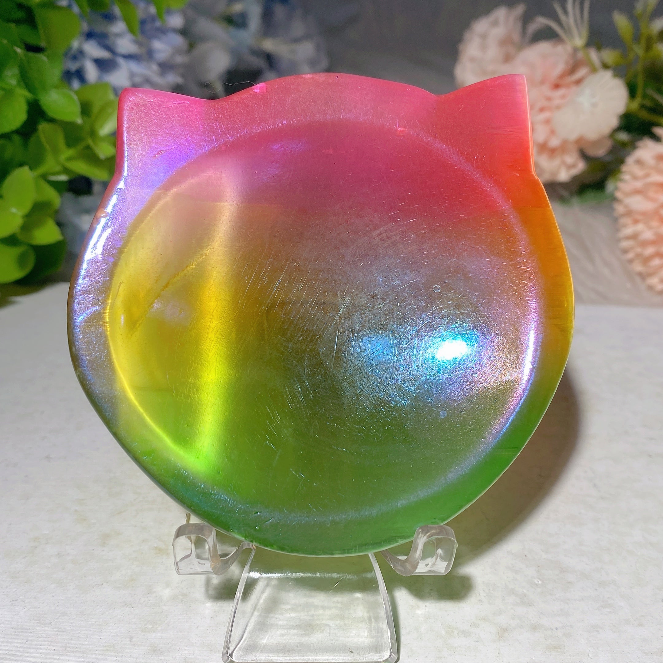 3.2-3.8" Aura Colorful Selenite Shape Bowl for Crystal Decor