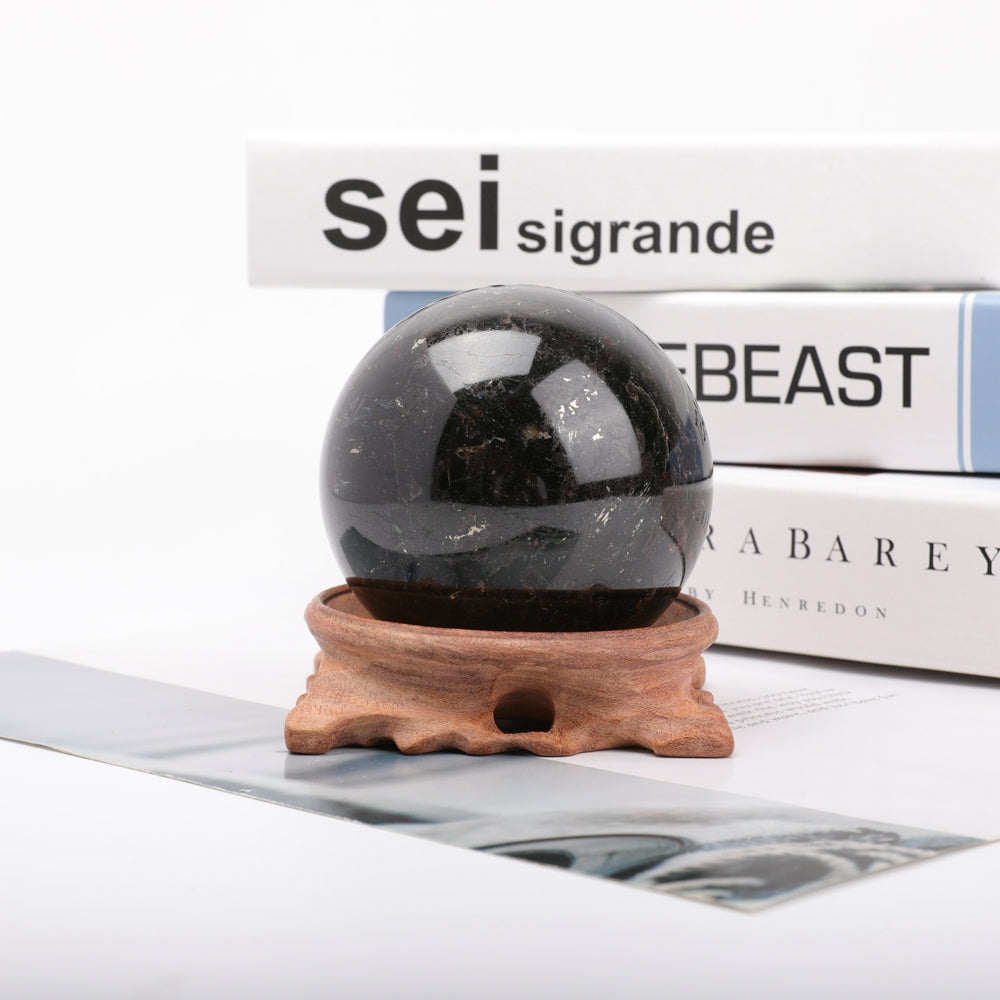 3.2" Astrophlite Sphere with Wooden Stand for Healing and Decor