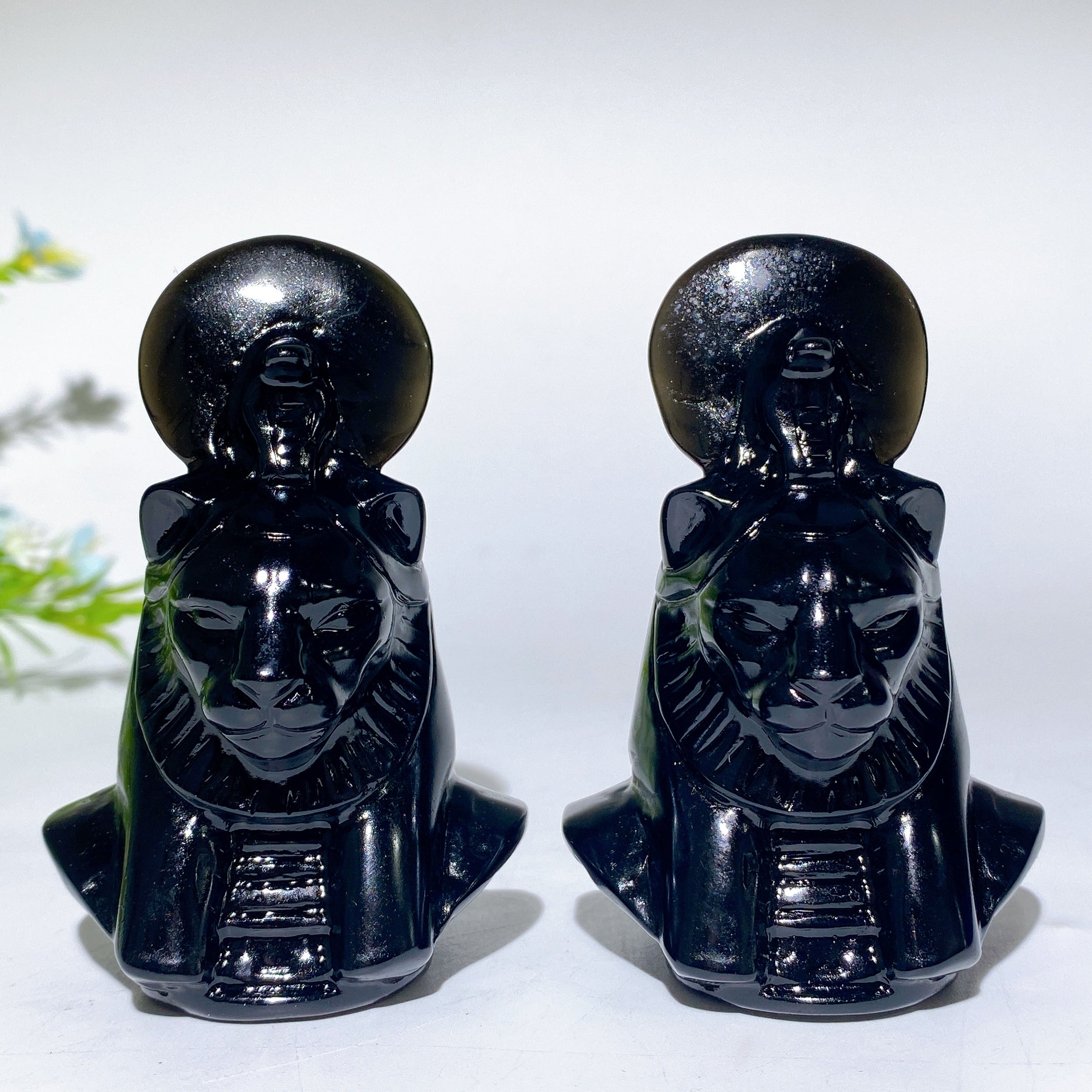 3.2 inch Black Obsidian Sekhmet Crystal Figurine
