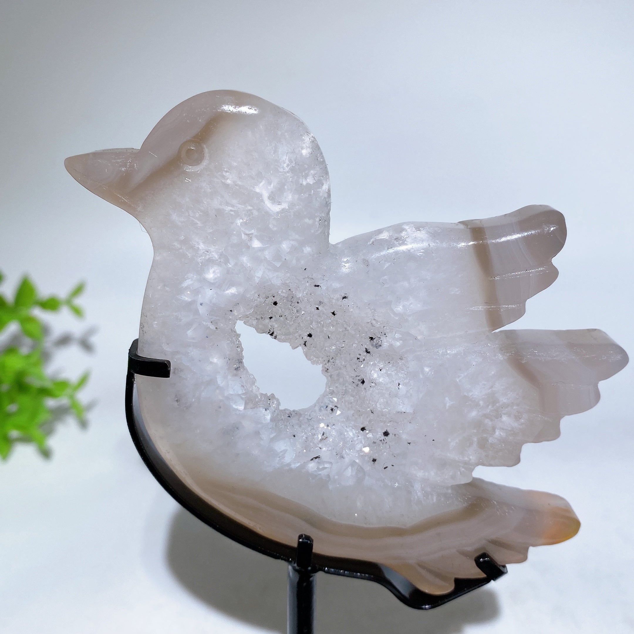 3.2-inch Druzy Agate Bird Figurine with Stand for Healing