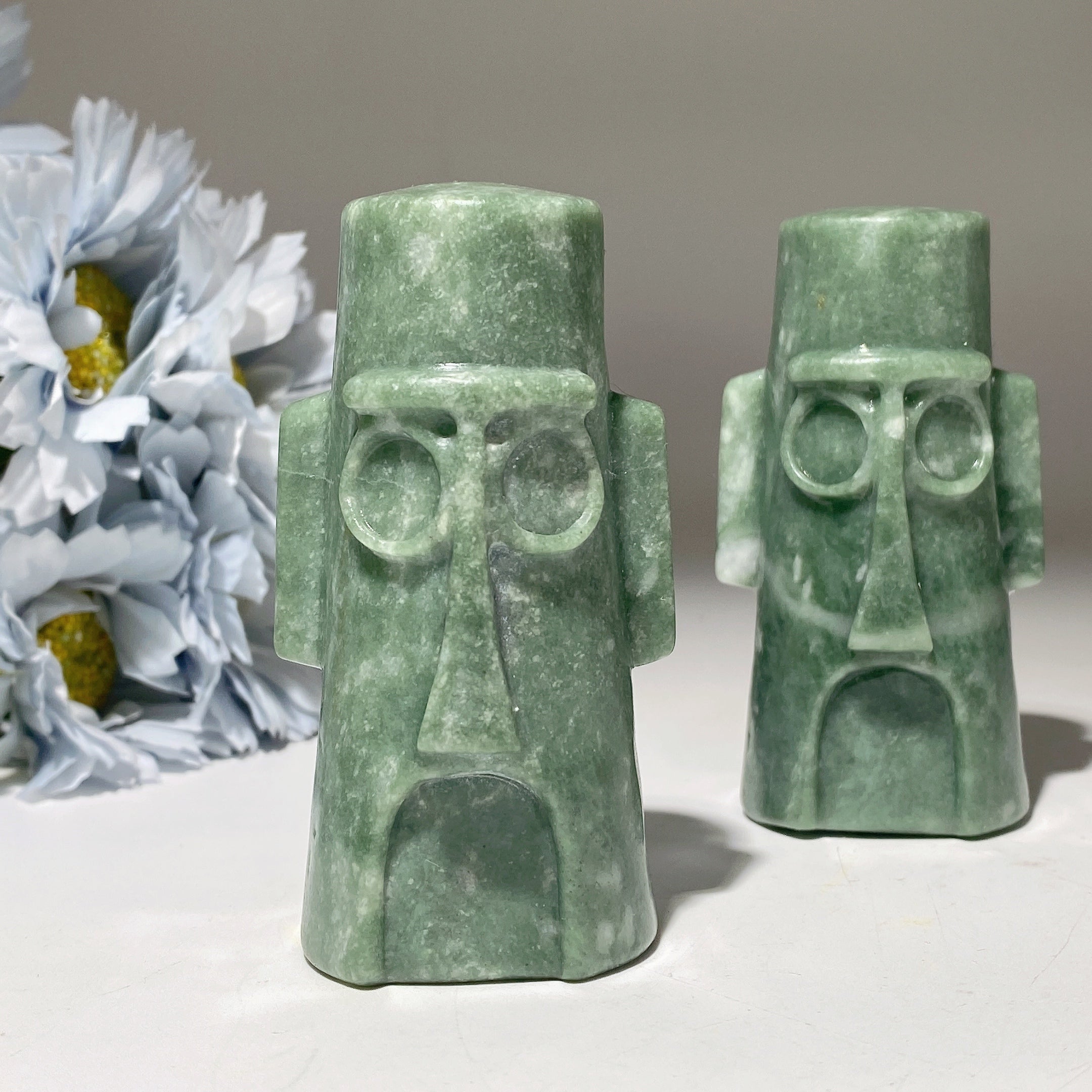 3.2 Inch Green Jade Crystal Figurine Carving for Healing