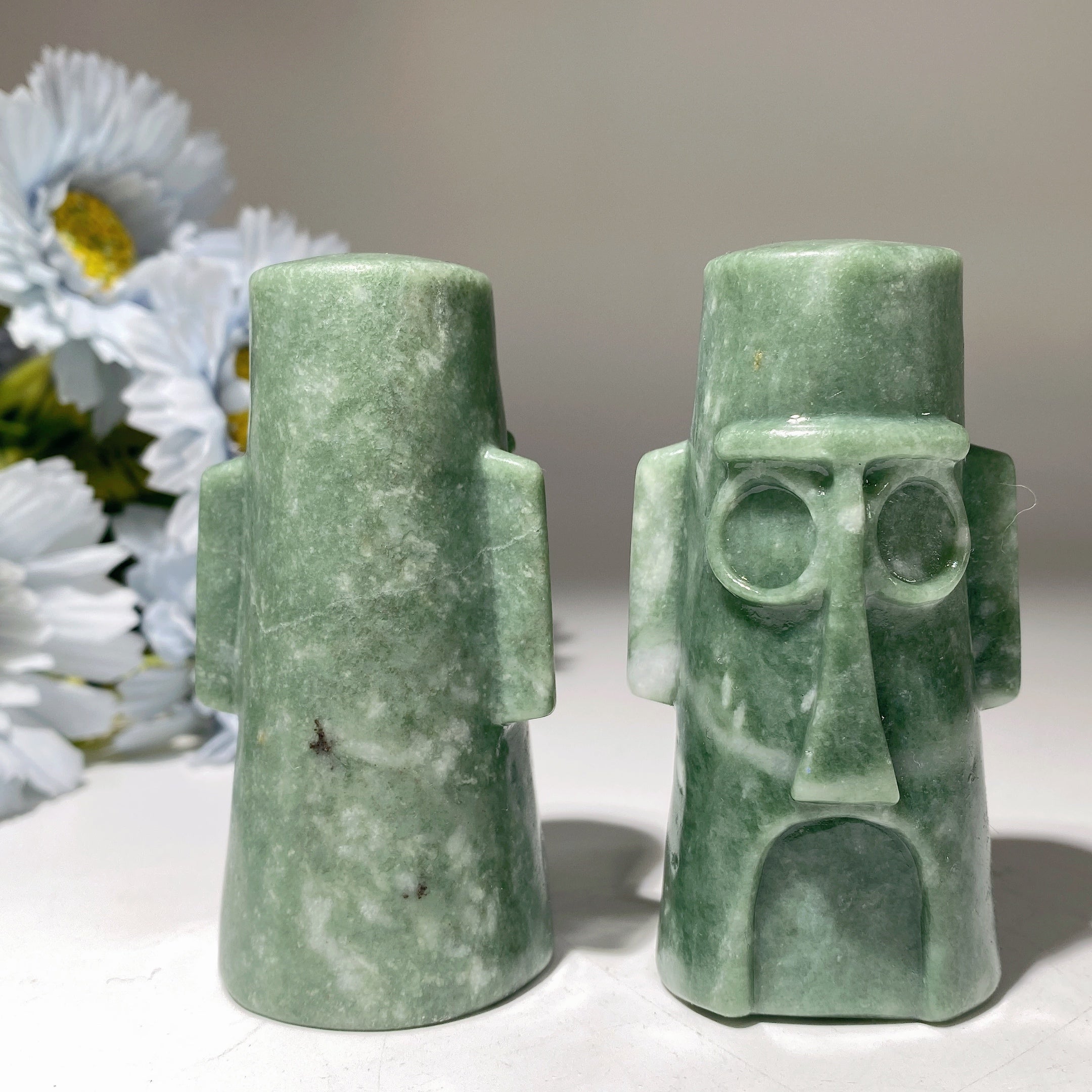 3.2 Inch Green Jade Crystal Figurine Carving for Healing